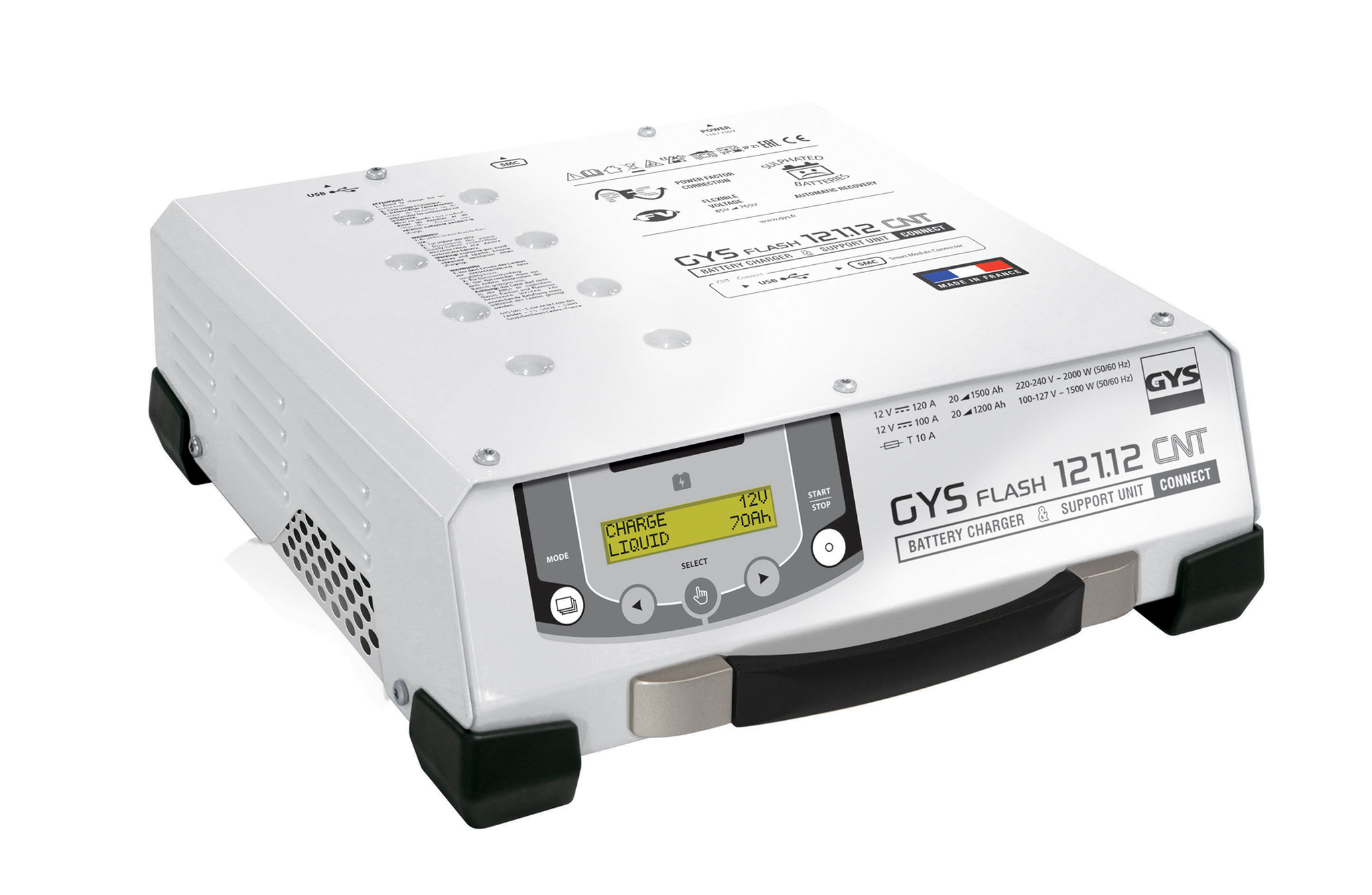 GYSFLASH 121.12 CNT-FV 12V 120A Automatisches Batterieladegerät ideal für die  Werkstatt mit 5m Kabel