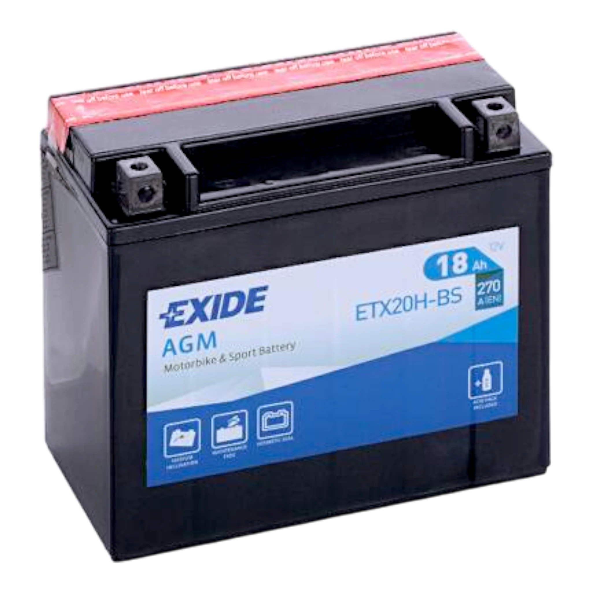 EXIDE ETX20H-BS / YTX20H-BS / 82004 12V 20Ah - 270A (EN) +/- Motorradbatterie WF