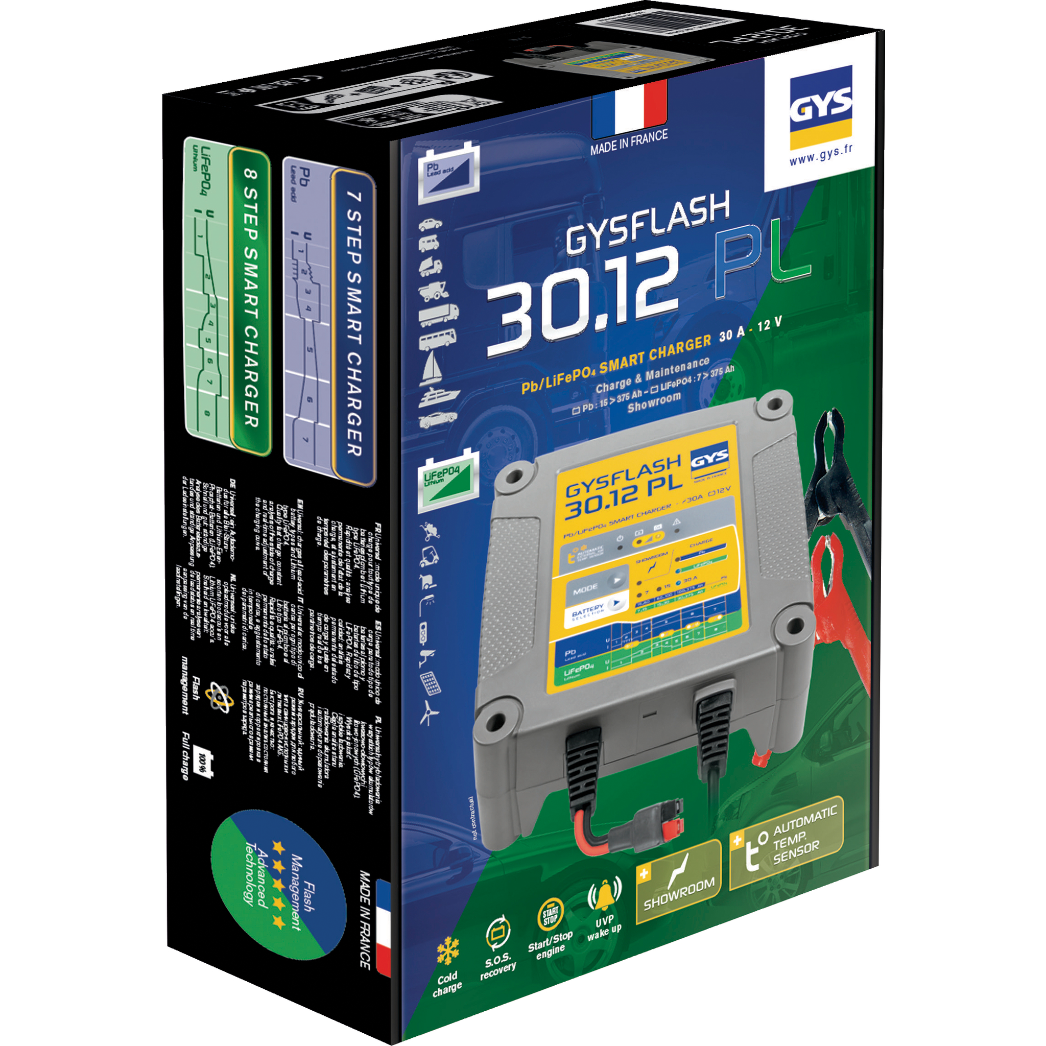 GYSFLASH 30.12 PL 12V 30A 2m Ladeleitung mit Zangen