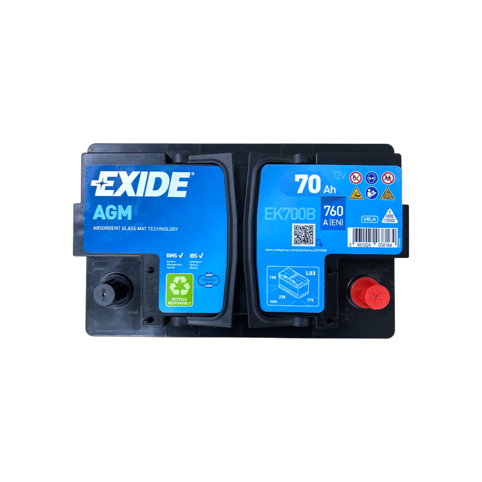 EXIDE EK700B AGM Starterbatterie  12V 70Ah (C20) 760A(EN)