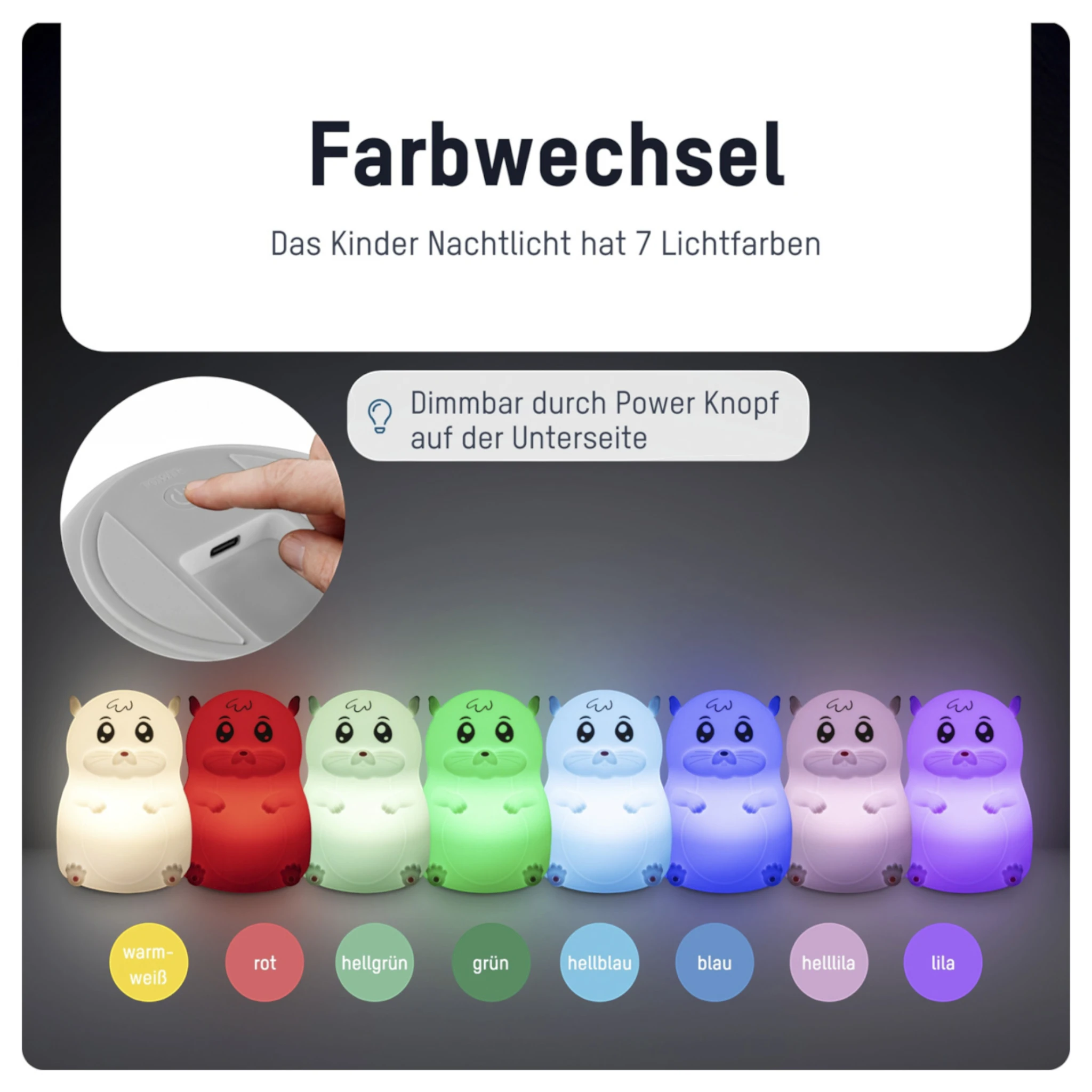 Ansmann Nachtlicht  Hamster Lilli  Farbwechsel (8 Farben) inkl. Ladekabel USB-C
