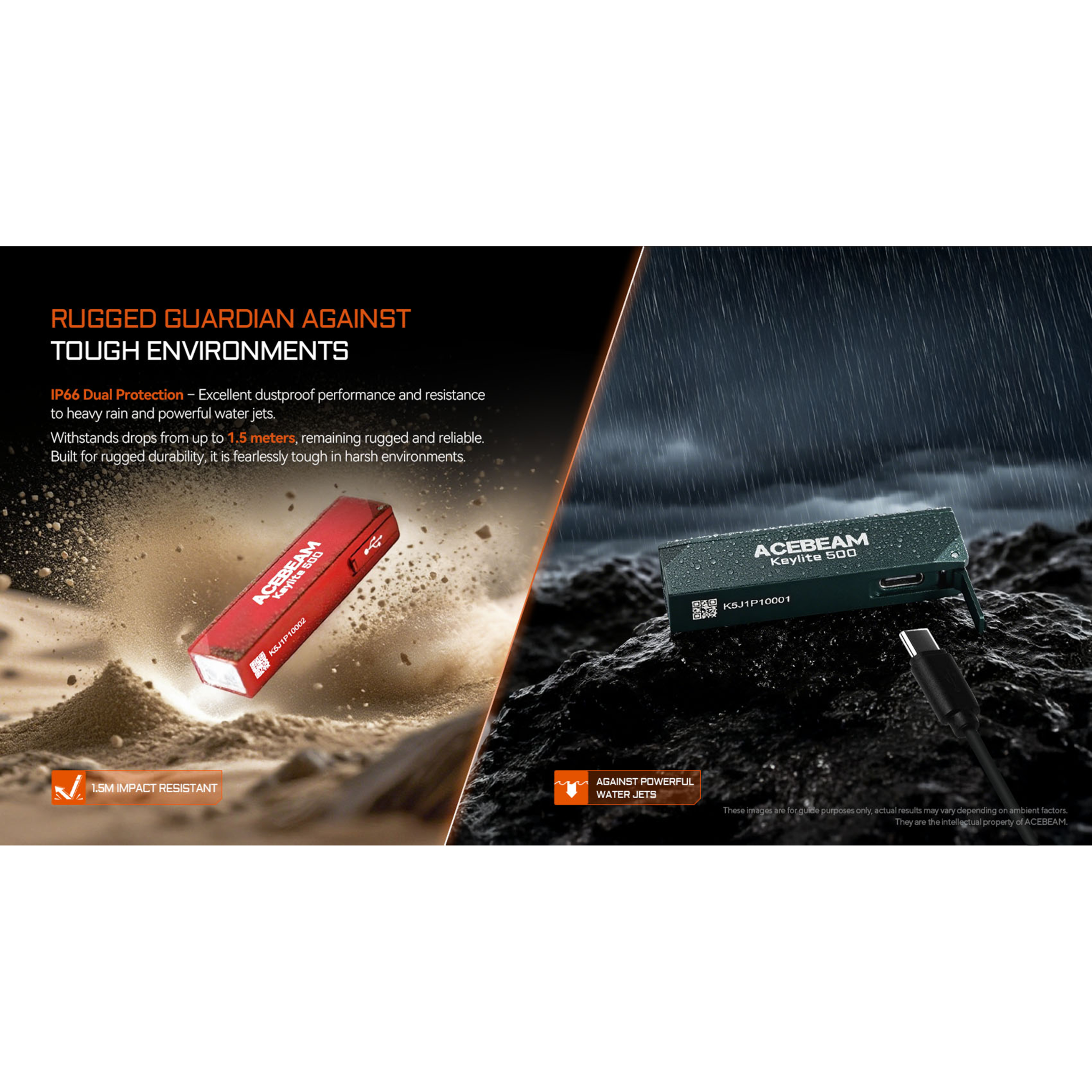 Acebeam Keylite 500 orange 500 Lumen, aufladbar über USB-C, Doppelte LEDs Ultrakompakt, 6 Modi, Wasserfest, Leuchtdauer 12h