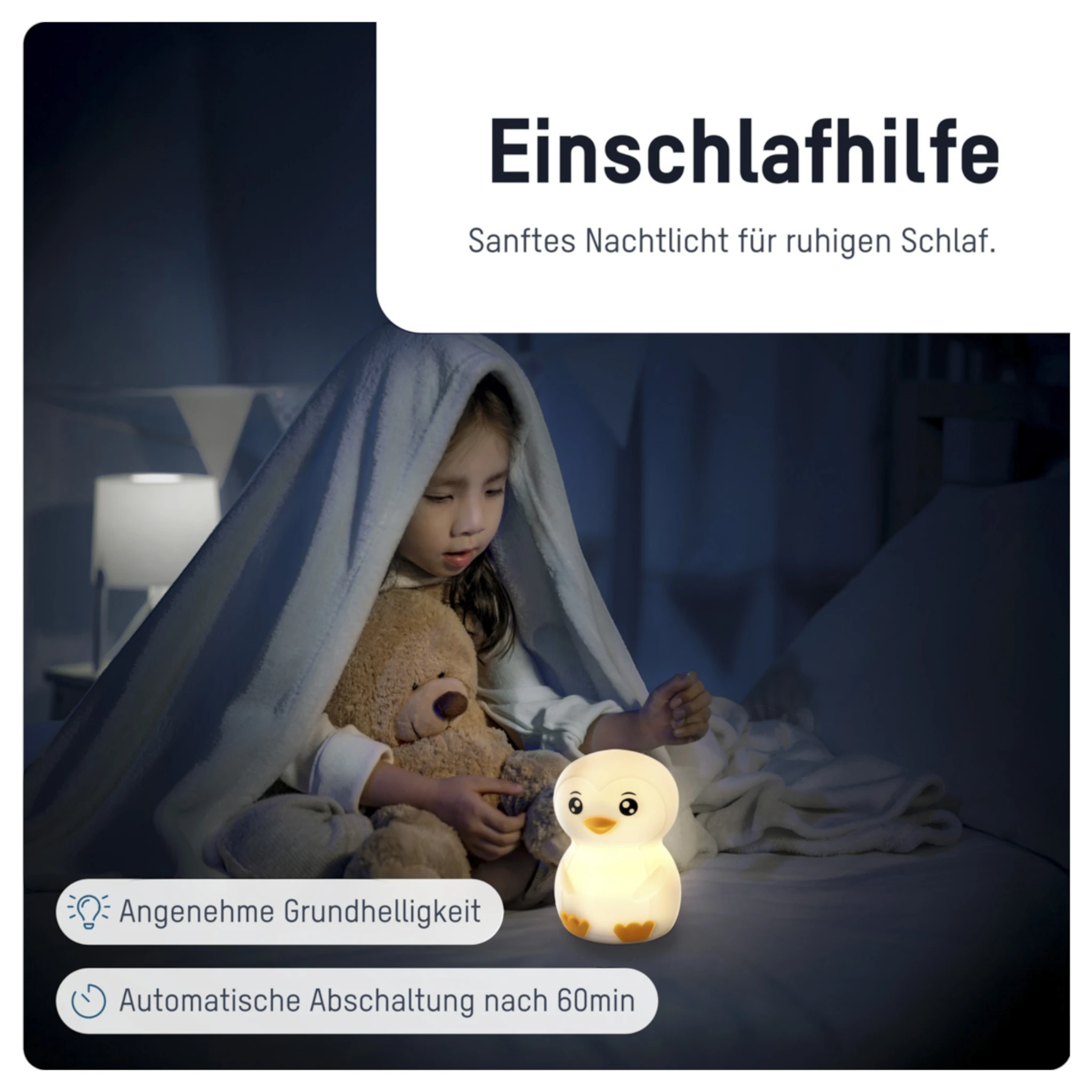 Ansmann Nachtlicht  Pinguin Leon  Farbwechsel (8 Farben) inkl. Ladekabel