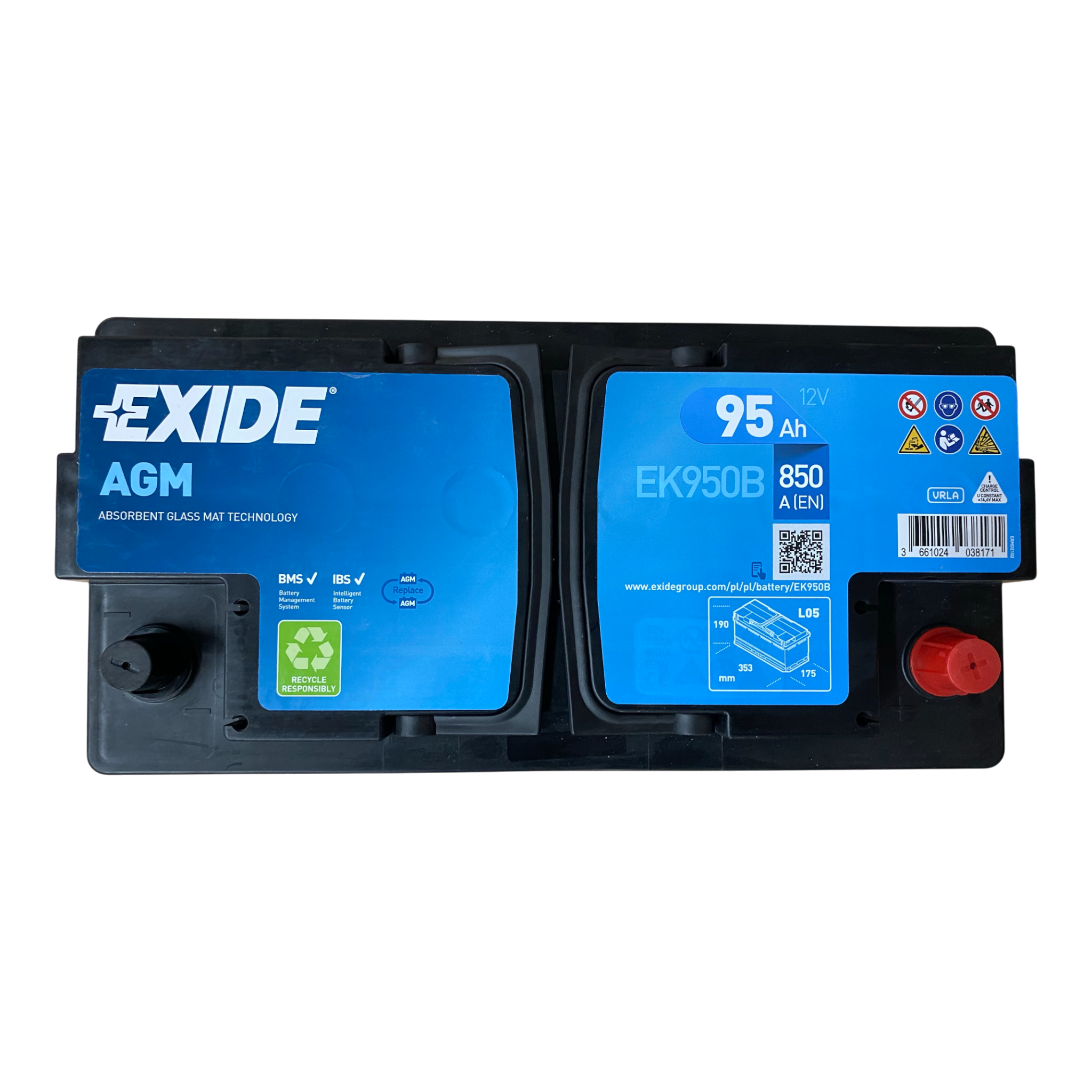 EXIDE EK950B AGM  Starterbatterie  12V 95Ah(C20) 850A(EN)