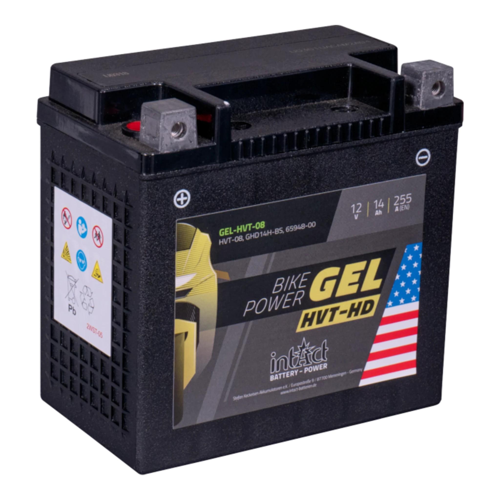intAct Bike-Power GEL HVT-HD GEL-HVT-08 - GEL Motorradbatterie 65948-00 - 12V, 14Ah, 255A Extrem rüttelfest