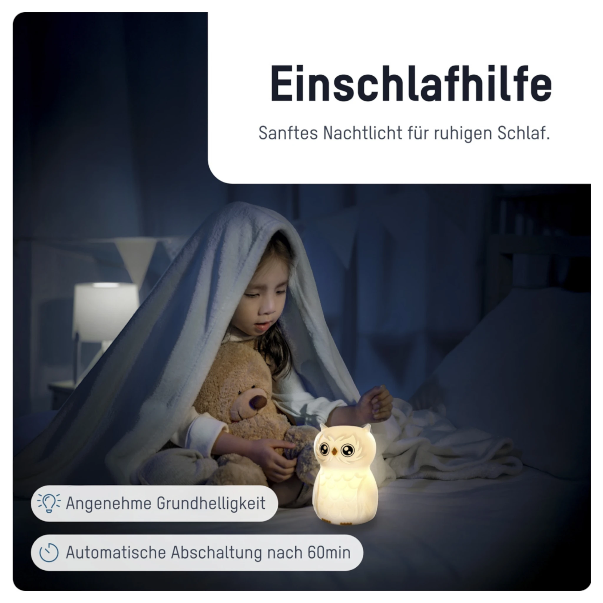 Ansmann Nachtlicht  Eule Finn  Farbwechsel (8 Farben) inkl. Ladekabel USB-C