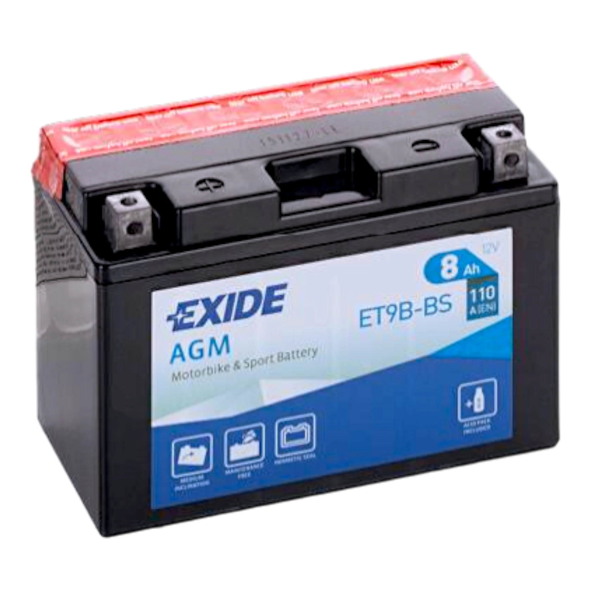 EXIDE ET9B-BS / YT9B-BS 12V 8Ah - 110A (EN) +/- Motorradbatterie WF