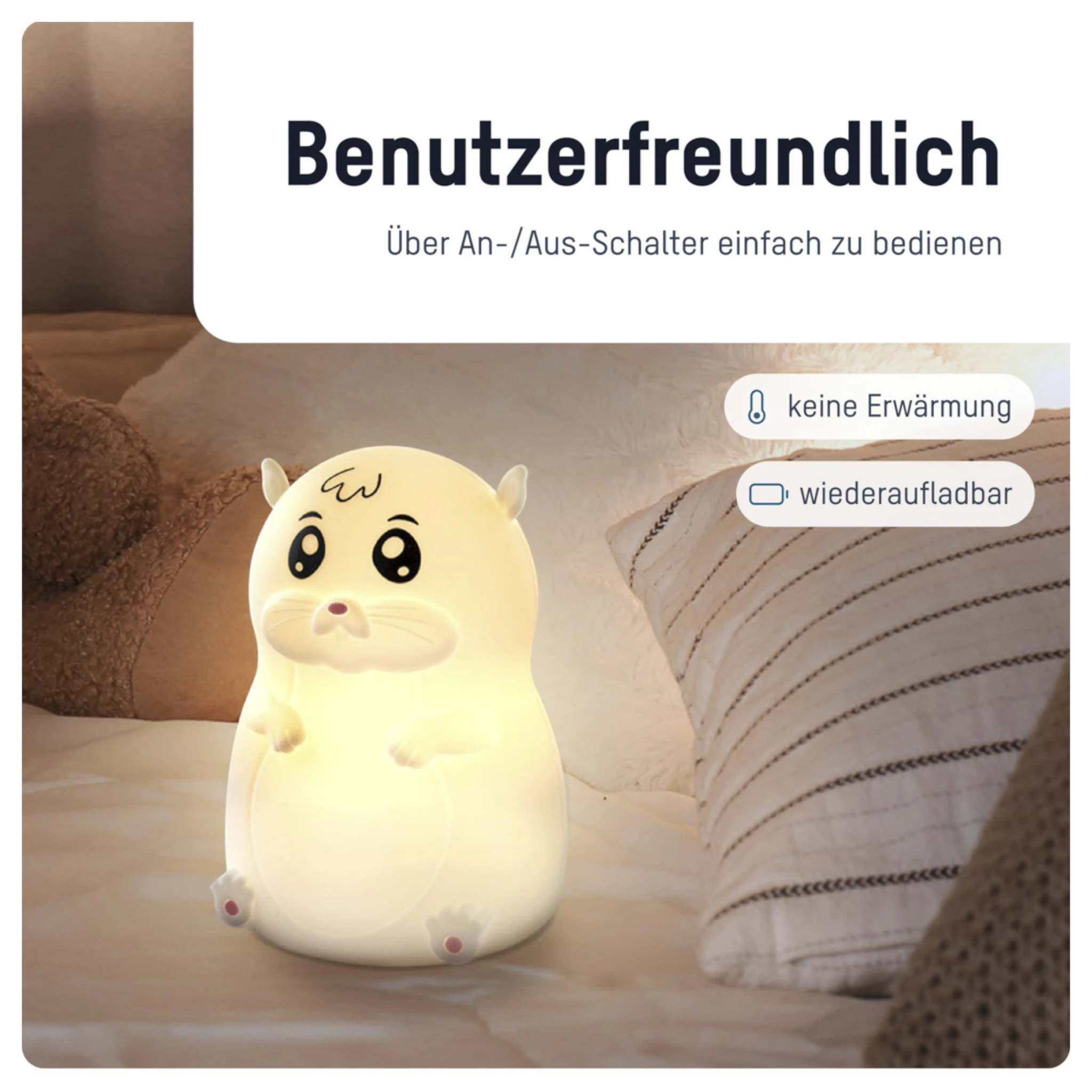 Ansmann Nachtlicht  Hamster Lilli  Farbwechsel (8 Farben) inkl. Ladekabel USB-C