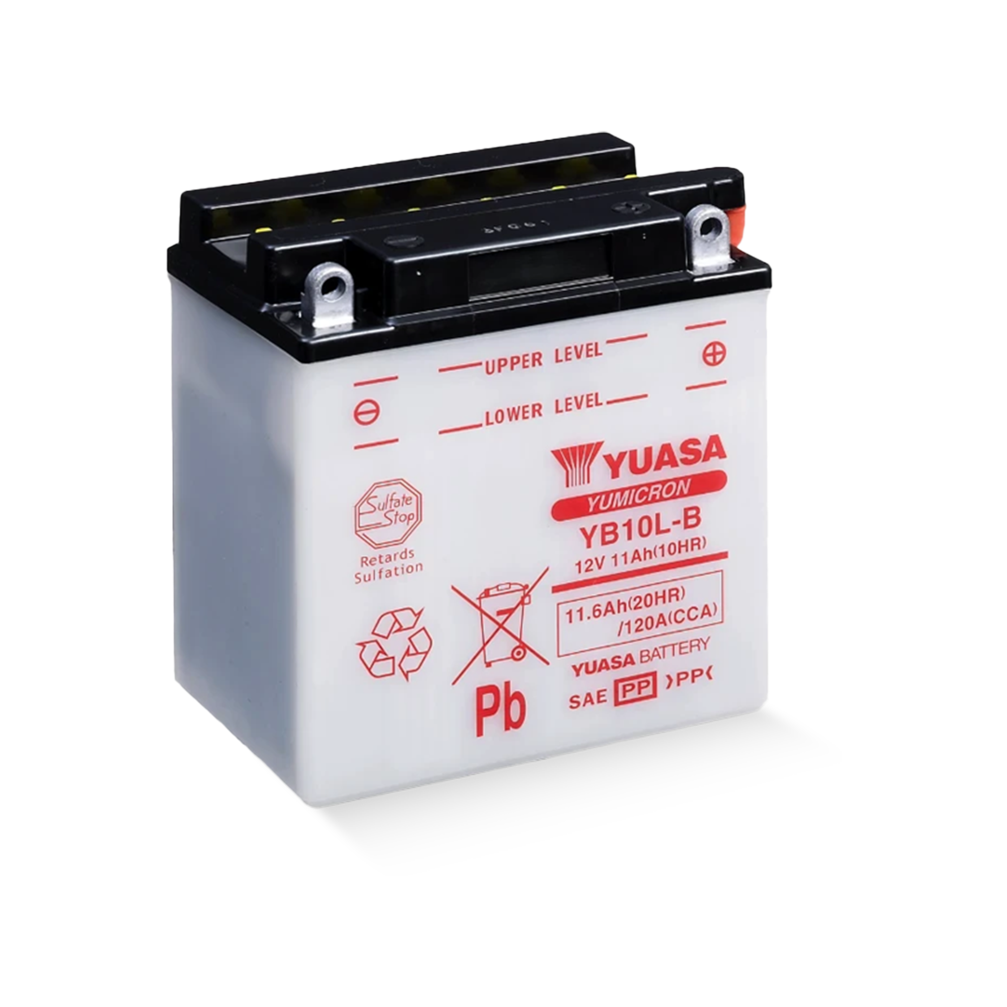 YUASA YB10L-B DC 12V 11,6Ah/C20 - 120A (EN) Motorradbatterie Anschlüsse: Vorne