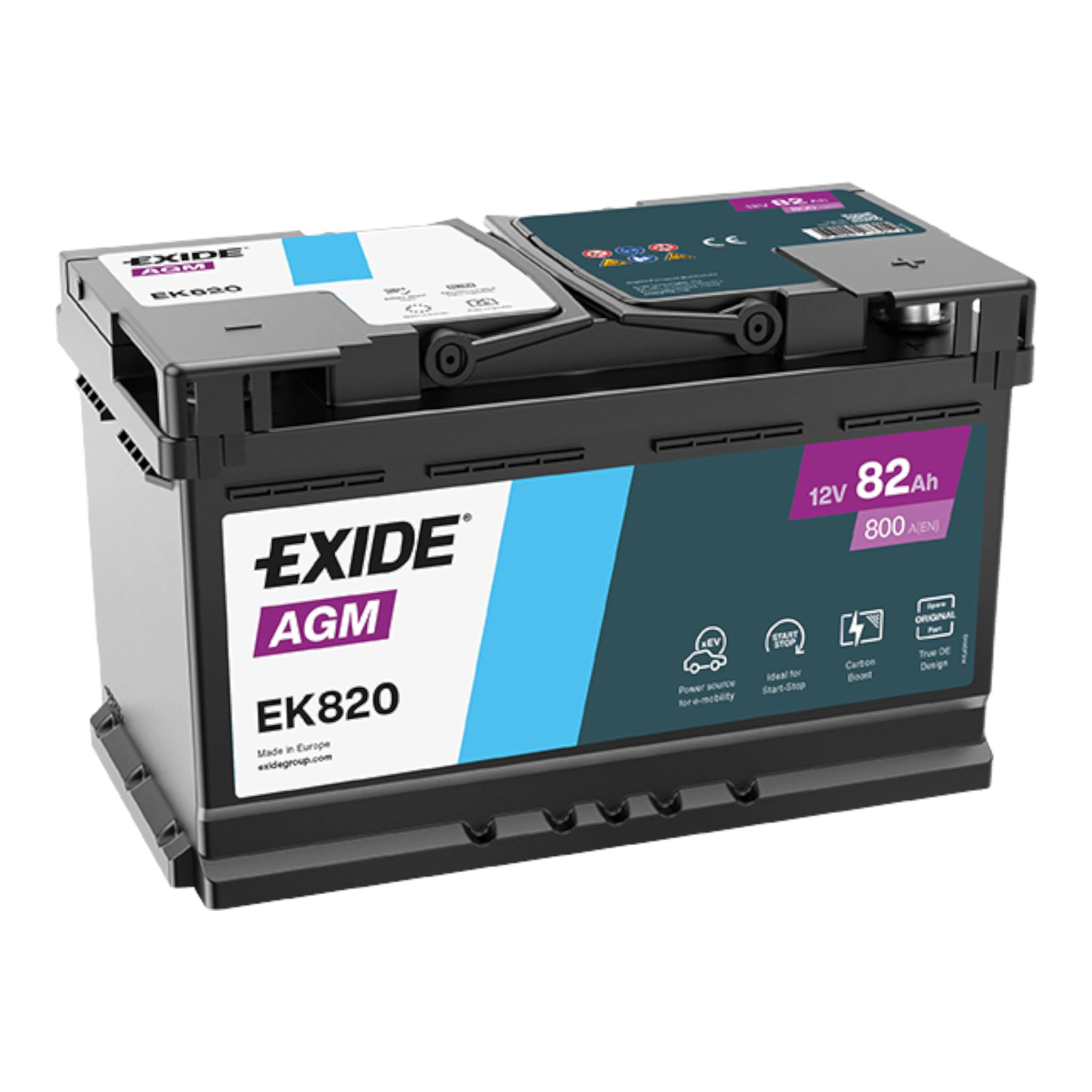 EXIDE EK820 AGM Pb Starterbatterie  12V 82Ah/C20 - 800A(EN)