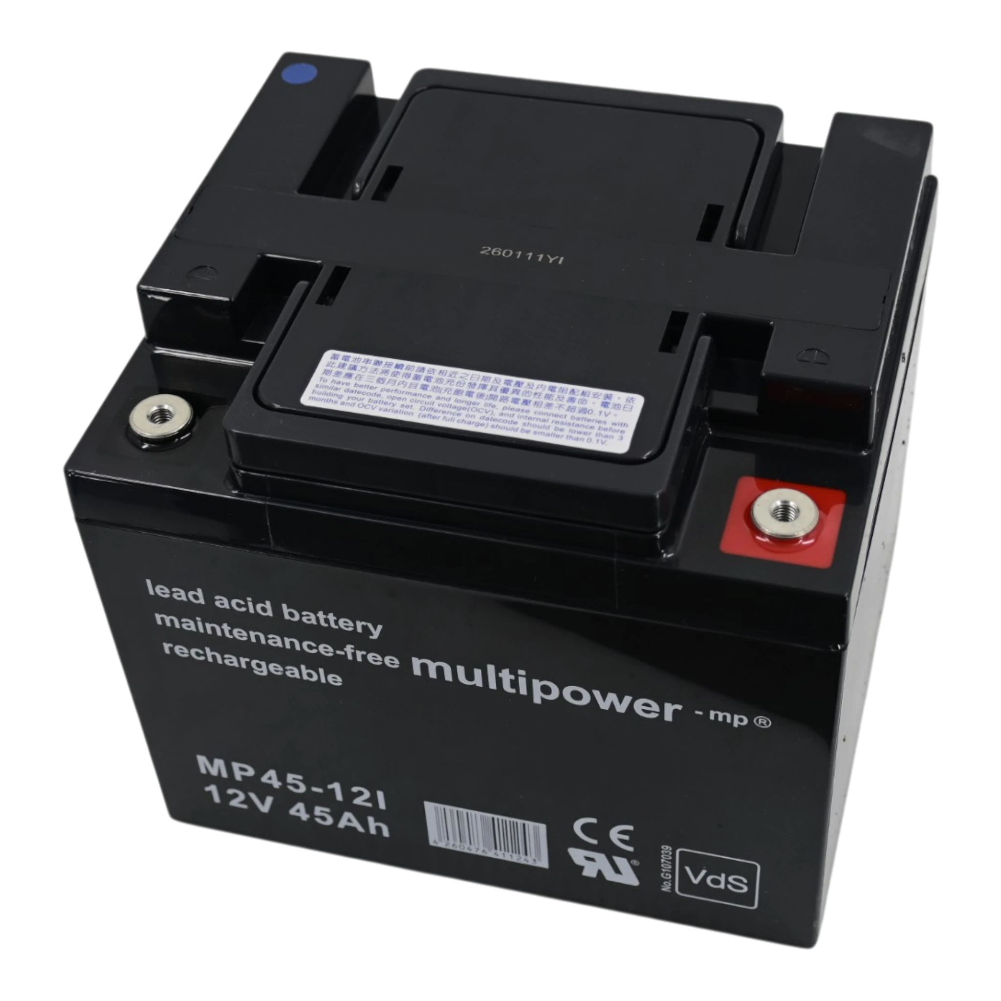 MULTIPOWER MP45-12I VdS AGM Akku Pb 12V 45Ah Innenliegender Anschluss