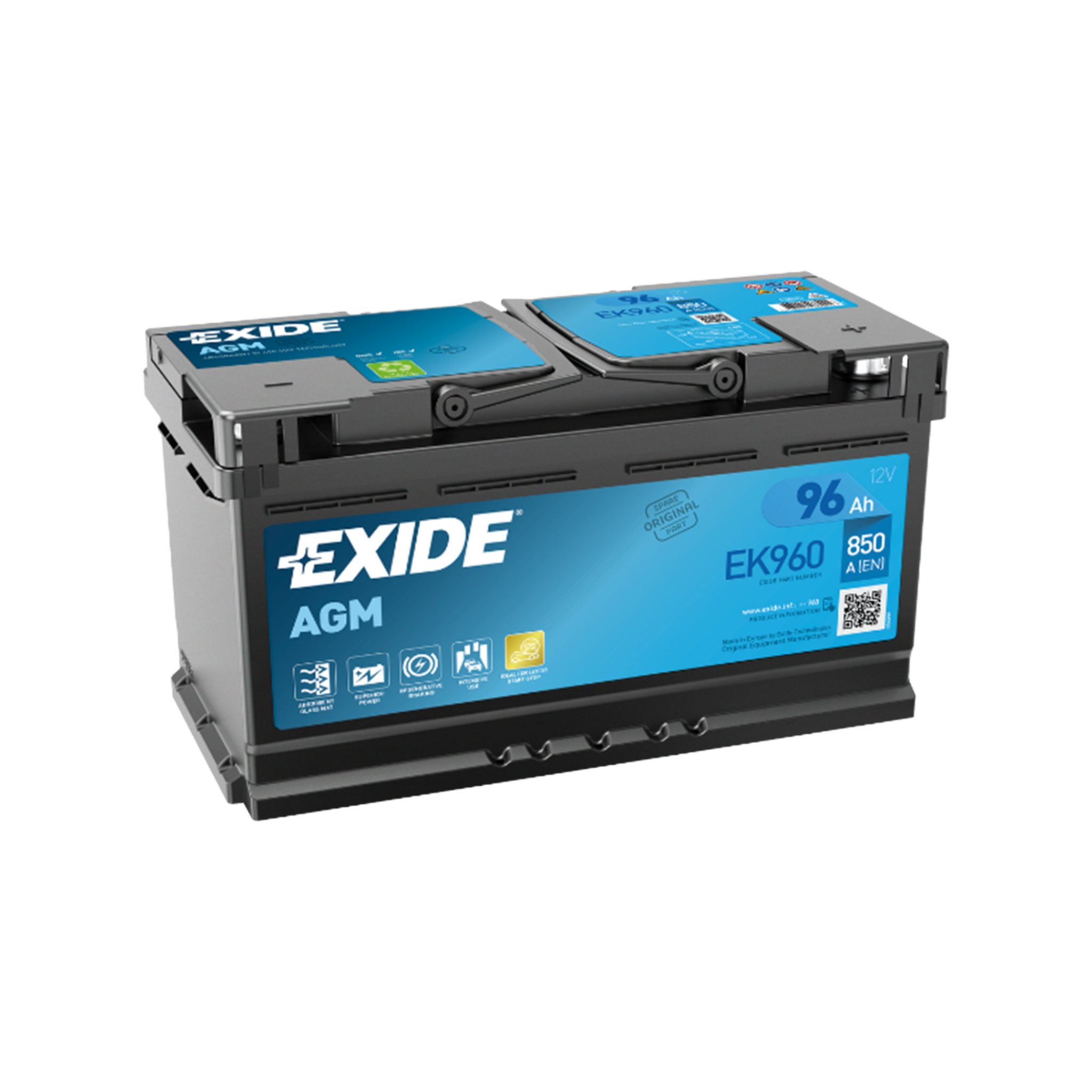 EXIDE EK960 AGM Pb Starterbatterie  12V 96Ah/C20 - 850A(EN)