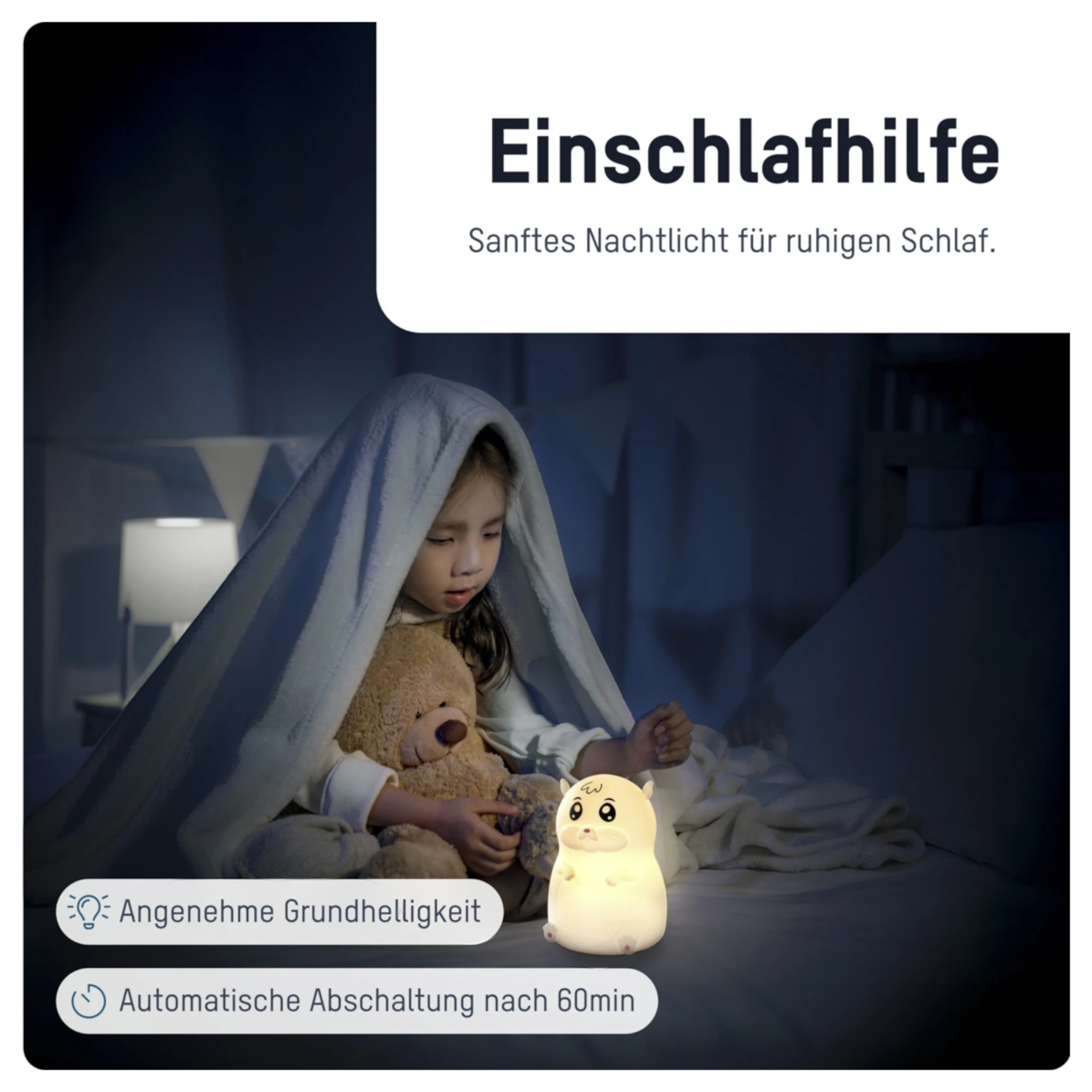 Ansmann Nachtlicht  Hamster Lilli  Farbwechsel (8 Farben) inkl. Ladekabel USB-C