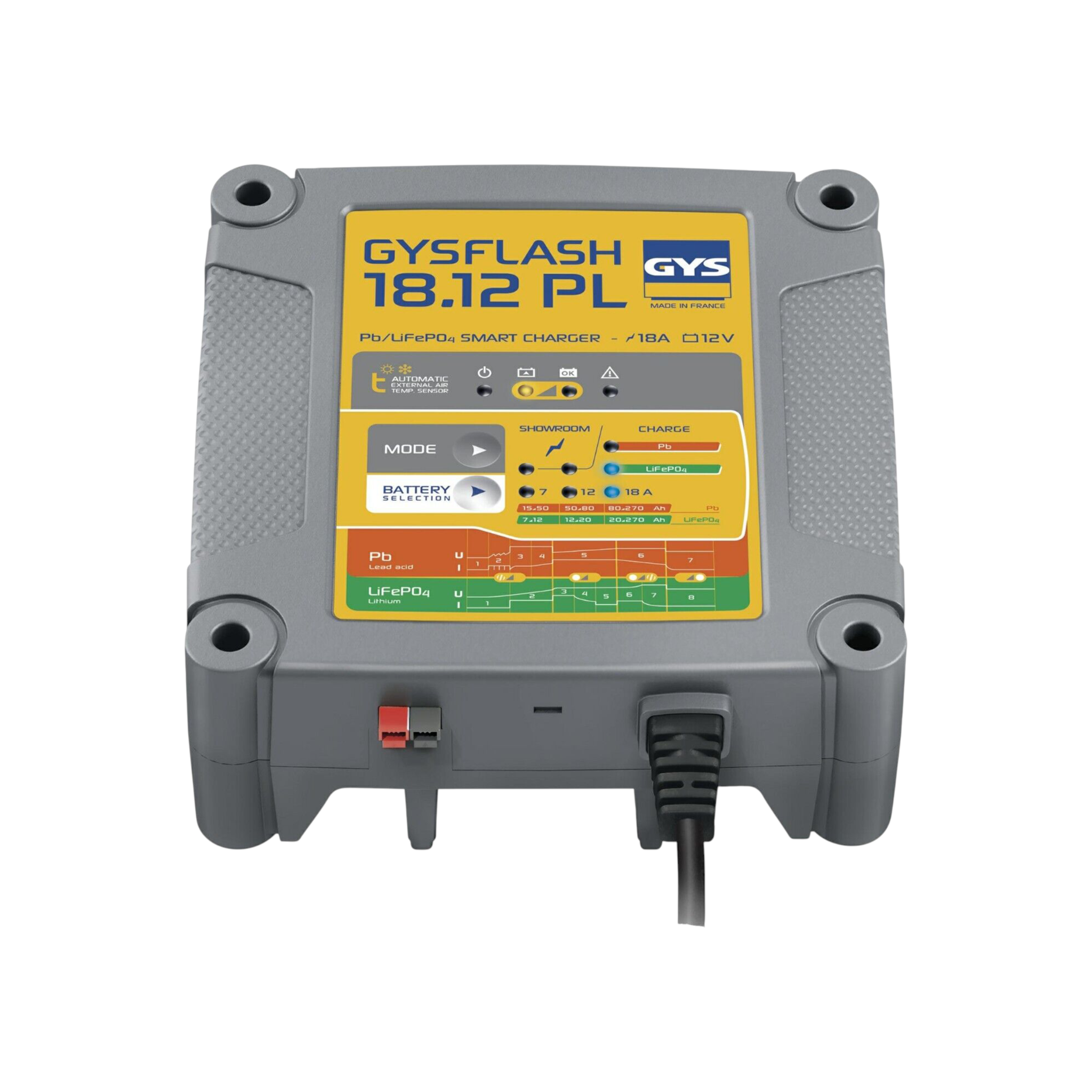 GYSFLASH 18.12 PL 12V 18A 2m Ladeleitung mit Zangen