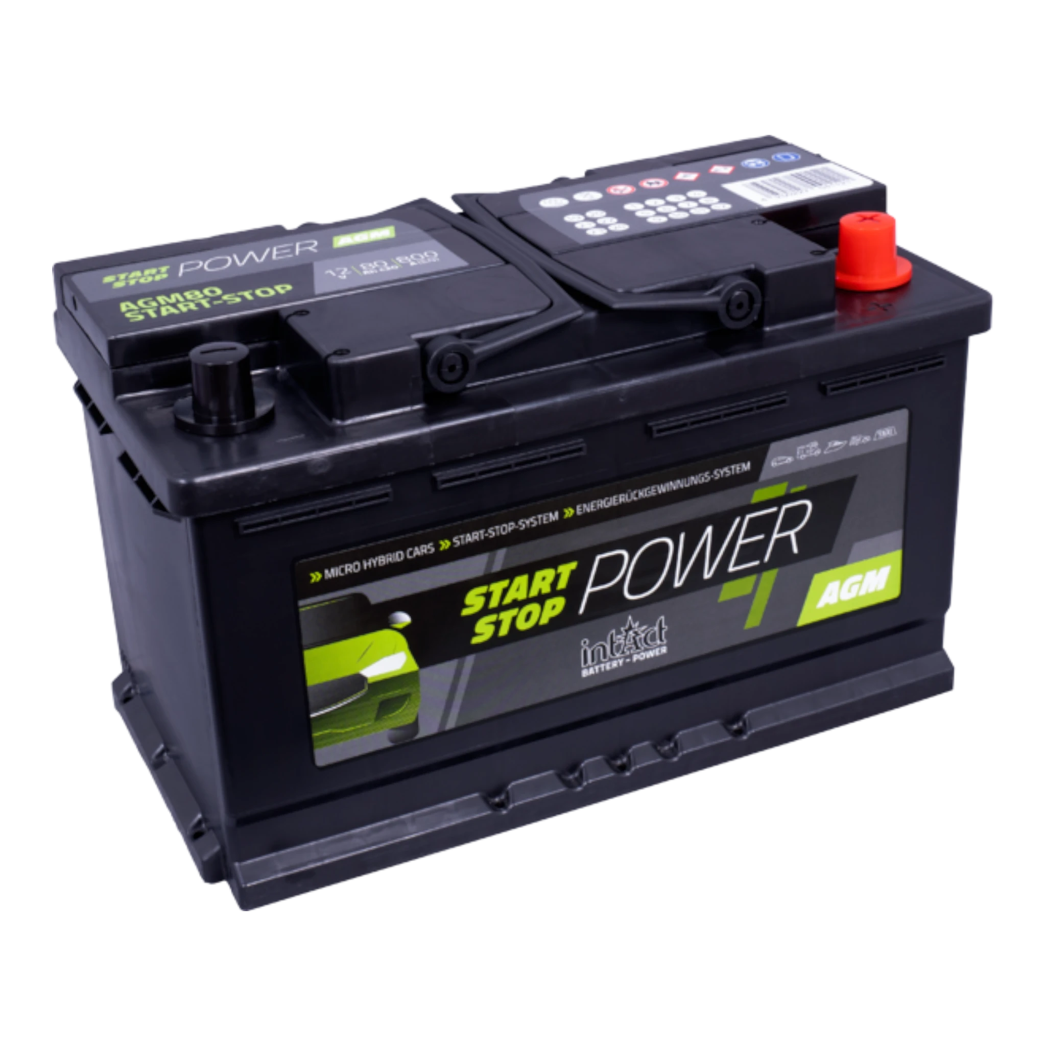 intAct Start-Stop-Power AGM AGM80SS - Start Stop Batterie AGM 12V, 80,00Ah, 800A