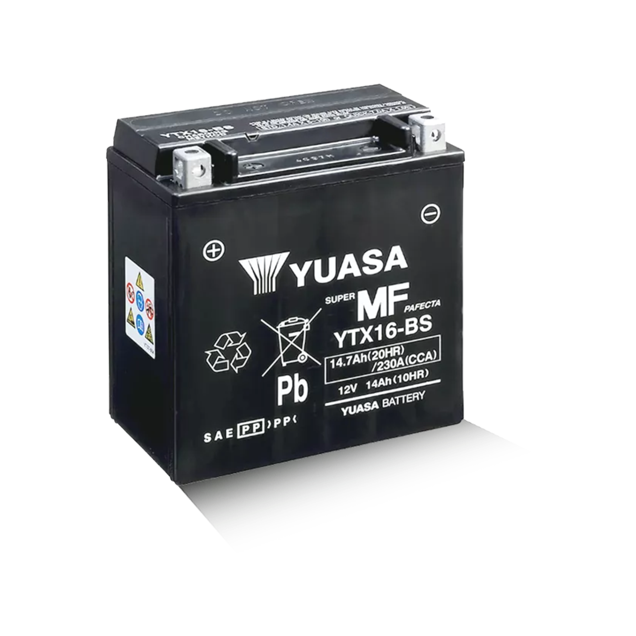 YUASA YTX16-BS CP 12V 14,7Ah/C20 - 230A (EN) Motorradbatterie WF Anschlüsse Vorne und Oben