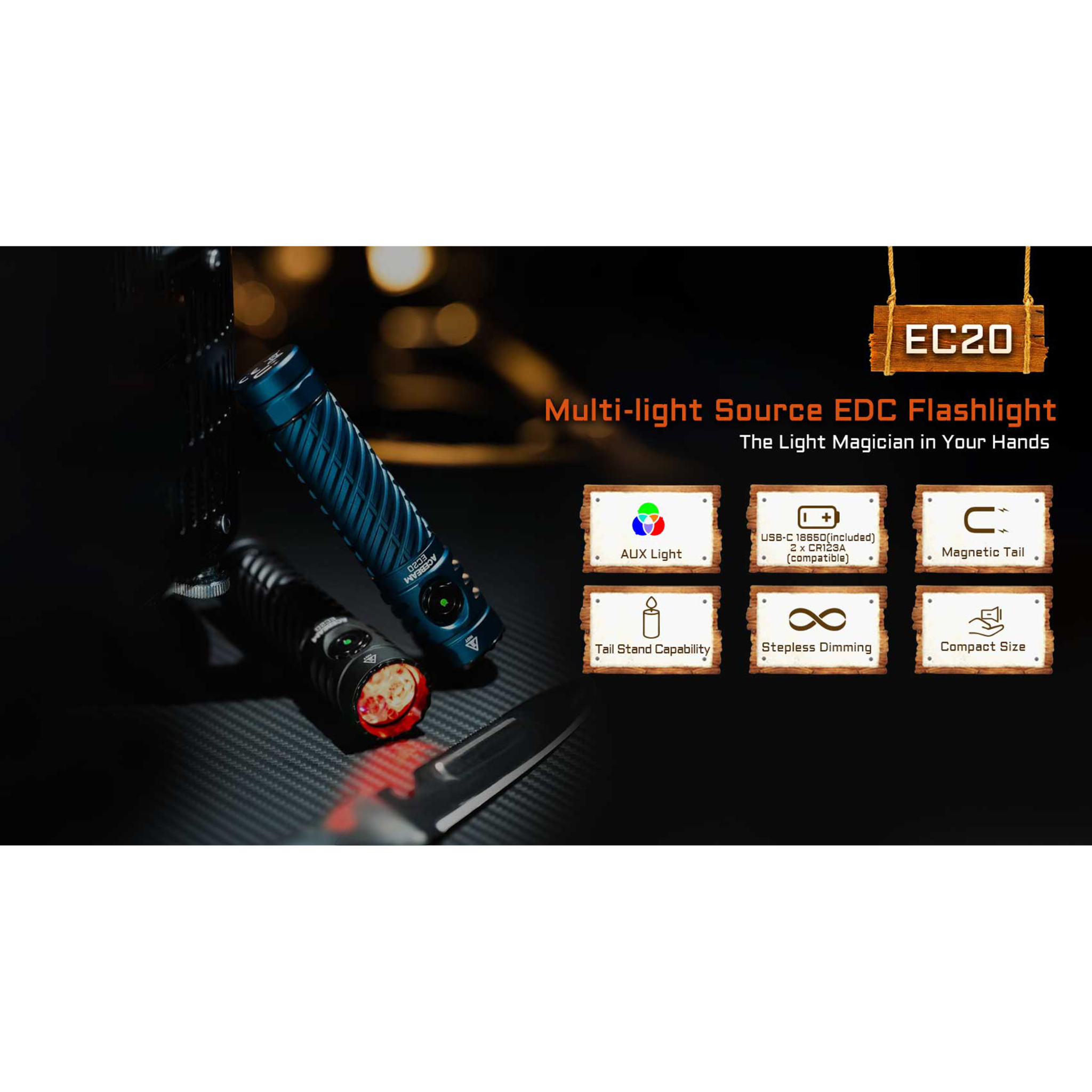 ACEBEAM EC20 LED-Taschenlampe  SFT-25R HI 6500K Multi-Light Source EDC Flashlight scwarz
