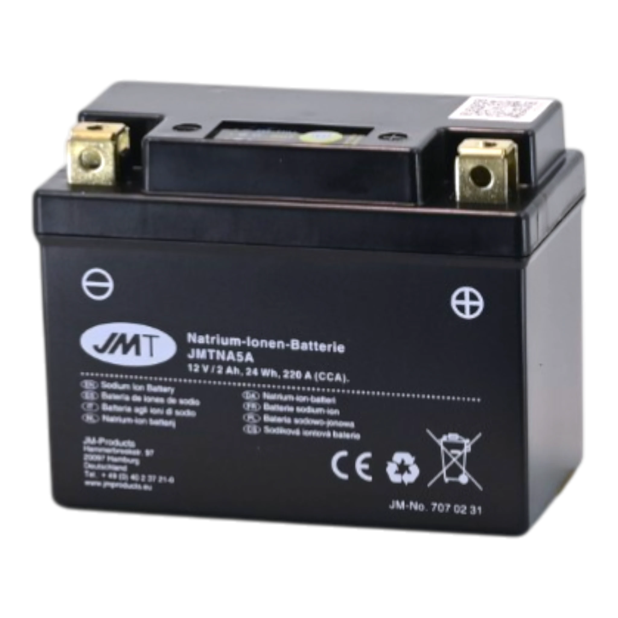 JMT JMTNA5A  Natrium Motorradbatterie 12V 2Ah 220A Ladung selbst bei Tiefentladung inkl. 4 Schaumstoffblöcken zum Anpassen der Maße