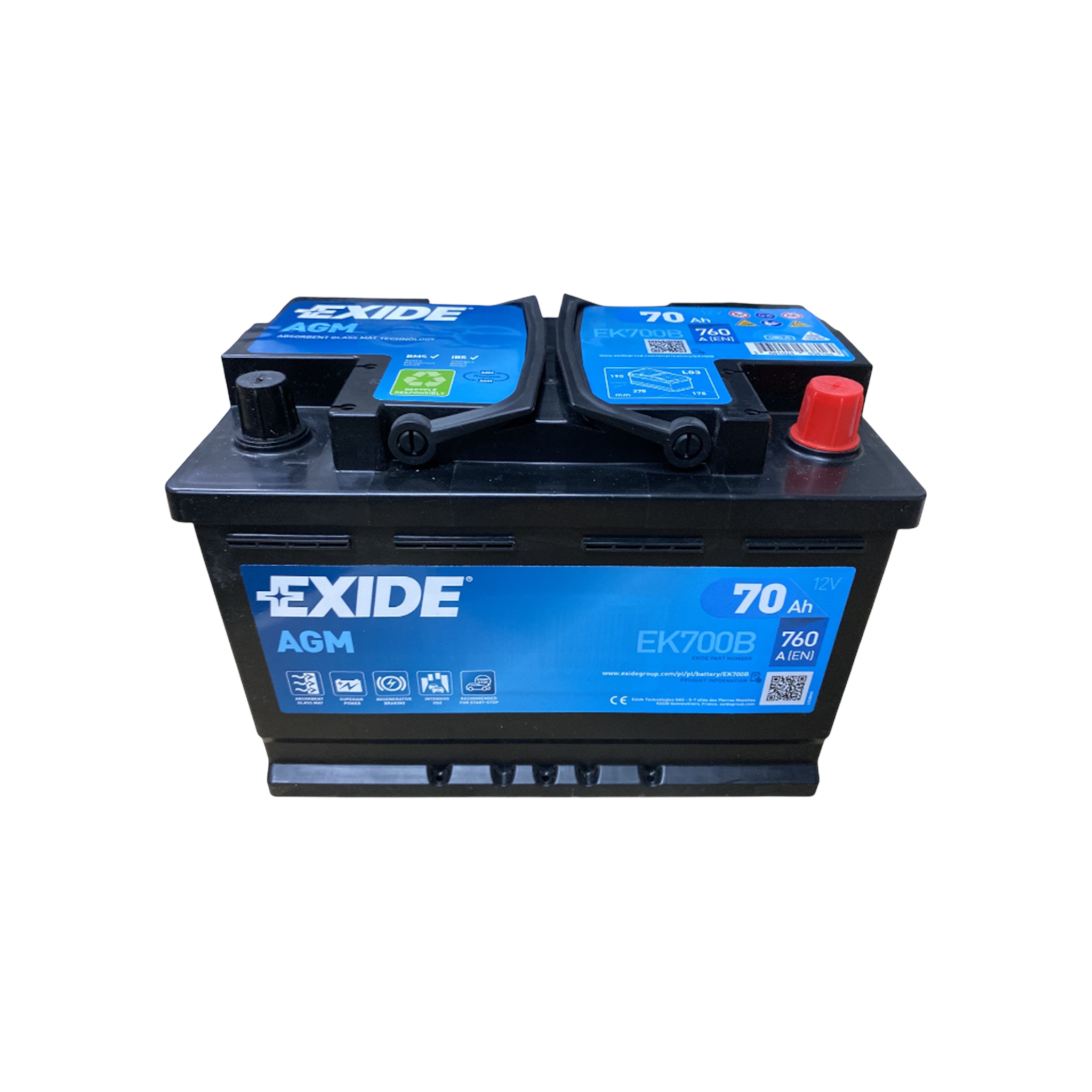 EXIDE EK700B AGM Starterbatterie  12V 70Ah (C20) 760A(EN)