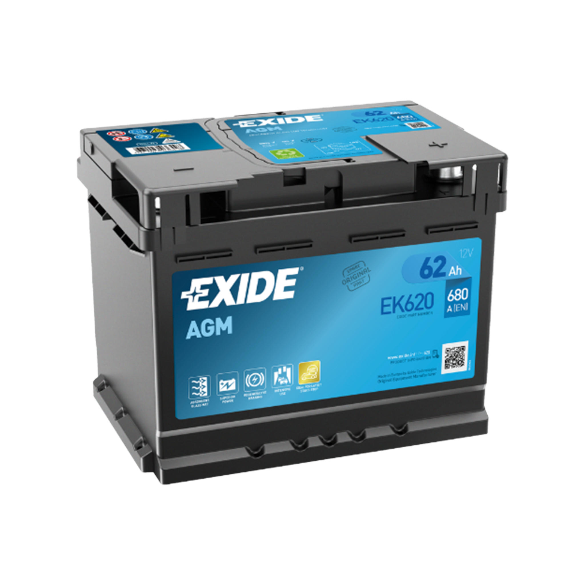 EXIDE EK620 AGM Pb Starterbatterie  12V 62Ah/C20 - 680A(EN)