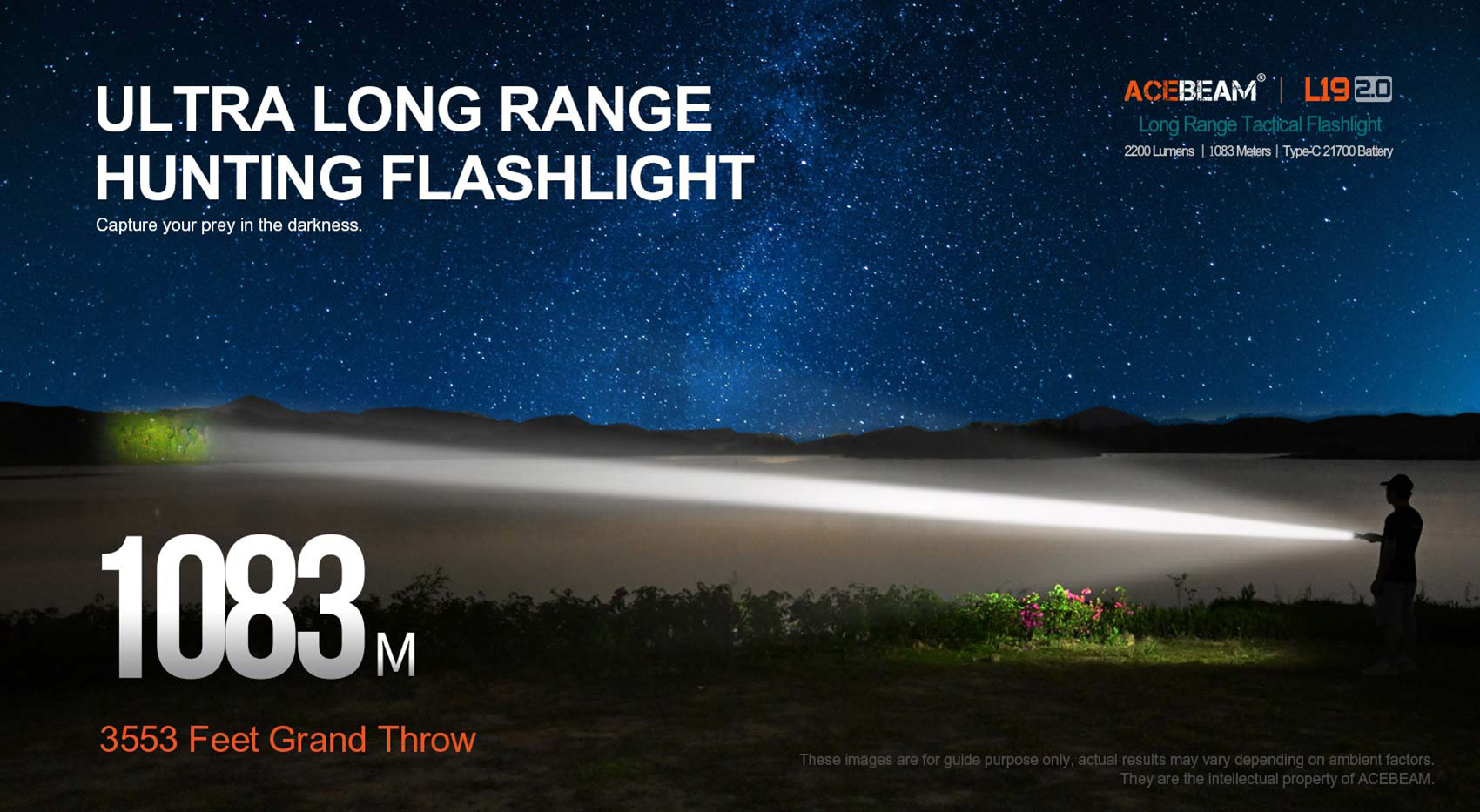 ACEBEAM L19 2.0 mit weißer LED inkl. Akku Long-Range Flashlight SFT40 HI 6500K