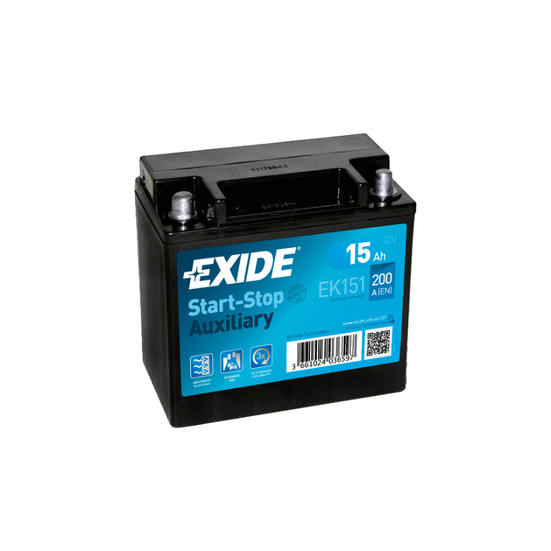 EXIDE EK151 AGM Pb Backup-Batterie 12V 15Ah/C20 - 200A(EN)