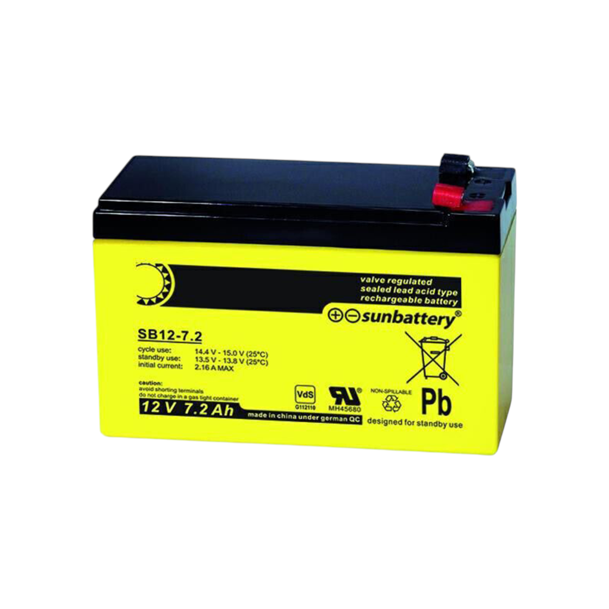 SUN SB12-7,2 AGM Akku  Pb 12V 7,2Ah VDS 4,8mm Fastonstecker