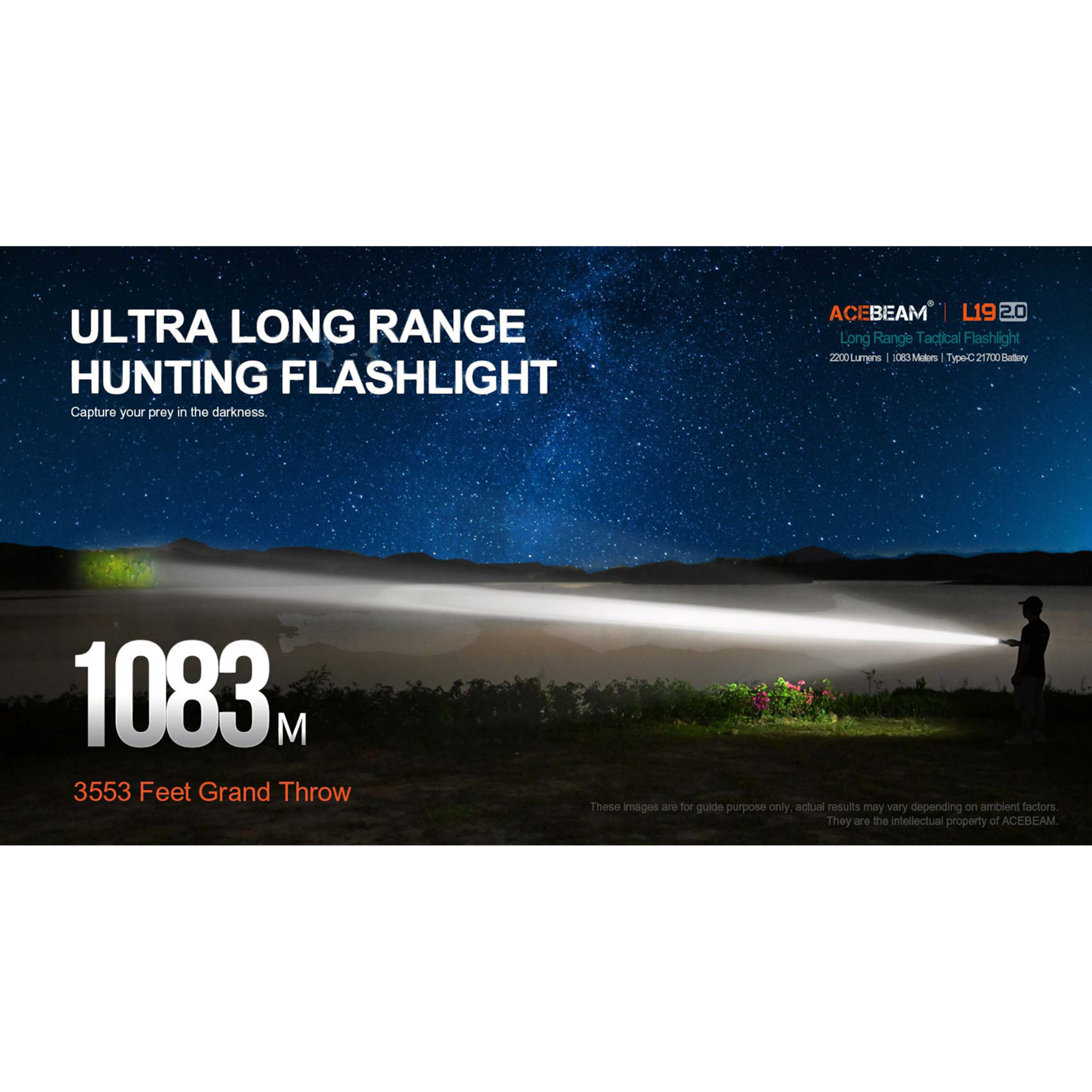 ACEBEAM L19 2.0 mit weißer LED incl. Akku Long-Range Flashlight SFT40 HI 6500K