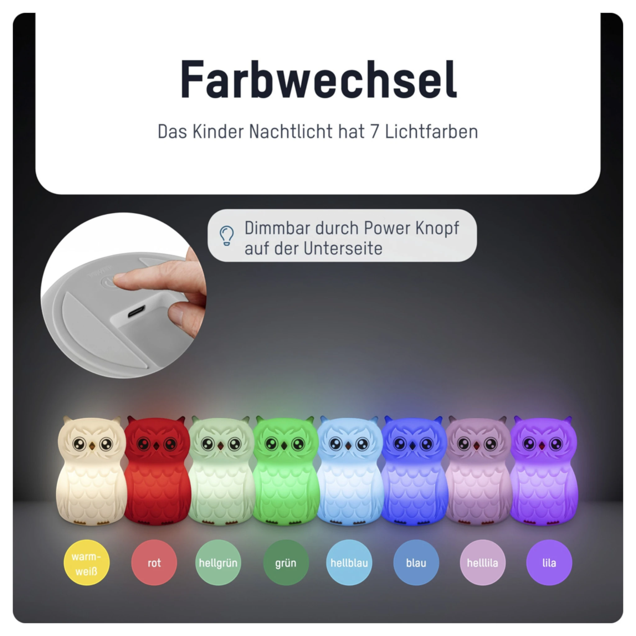 Ansmann Nachtlicht  Eule Finn  Farbwechsel (8 Farben) inkl. Ladekabel USB-C
