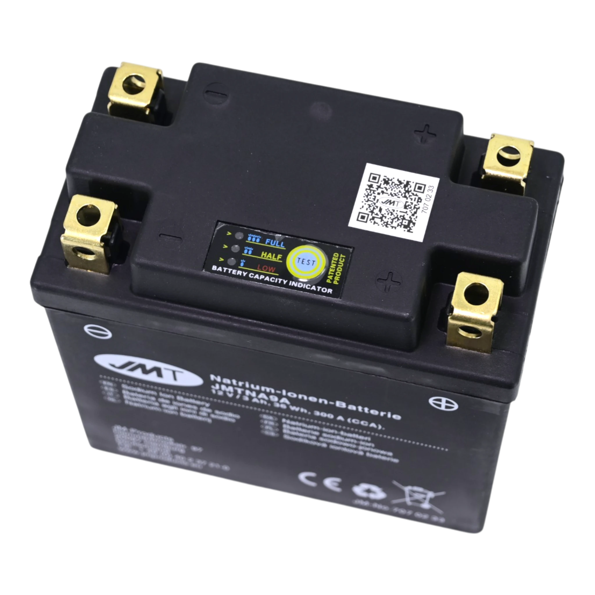 JMT JMTNA9A Natrium Motorradbatterie 12V 3Ah 300A Ladung selbst bei Tiefenentladung möglich