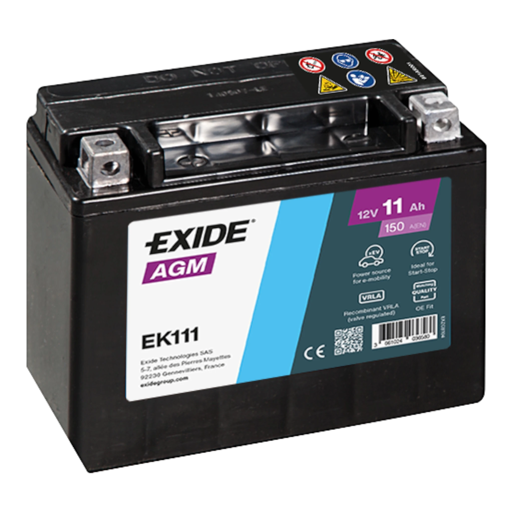 EXIDE EK111 AGM Pb Backup-Batterie 12V 11Ah/C20 - 150A(EN)