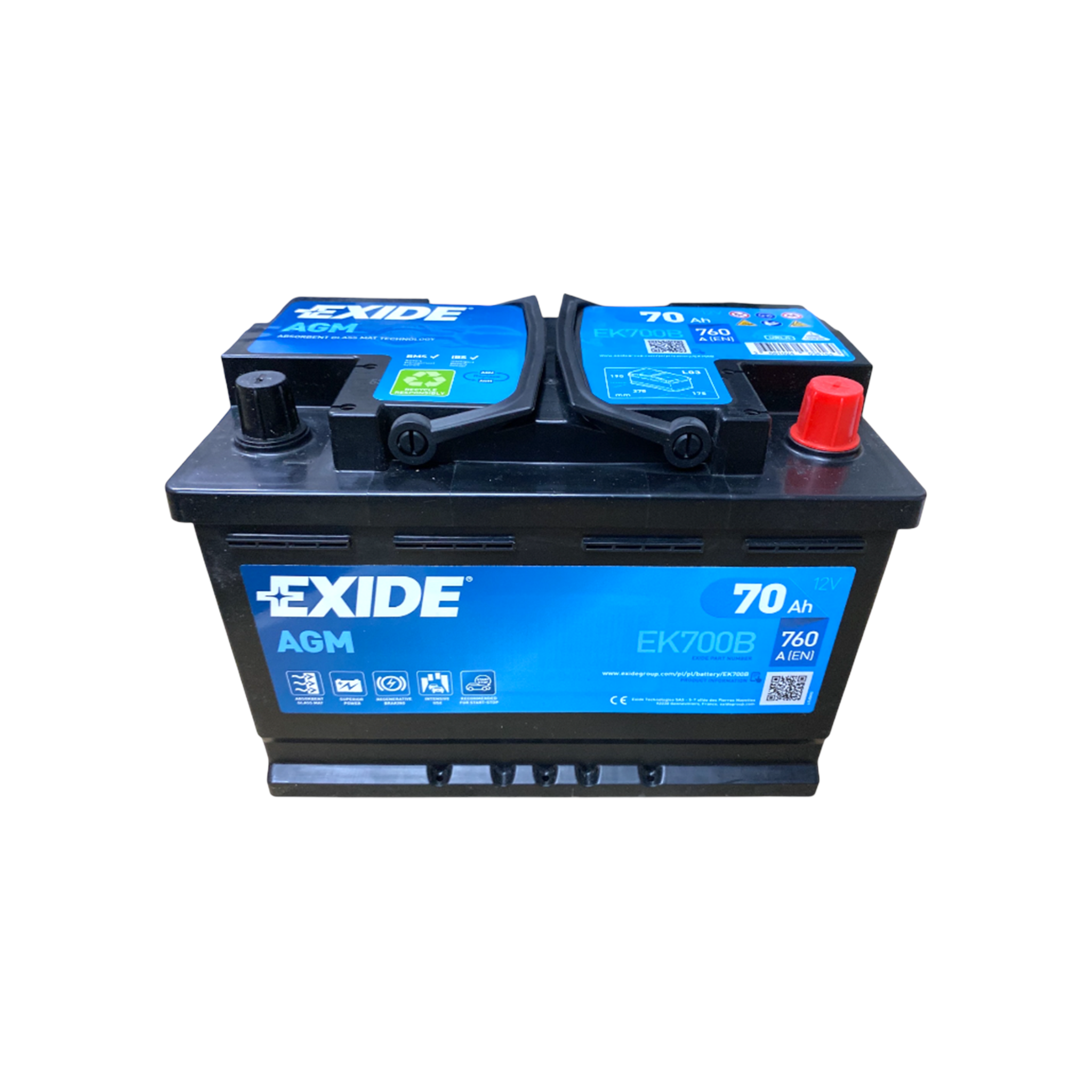 EXIDE EK700B AGM Starterbatterie  12V 70Ah (C20) 760A(EN)