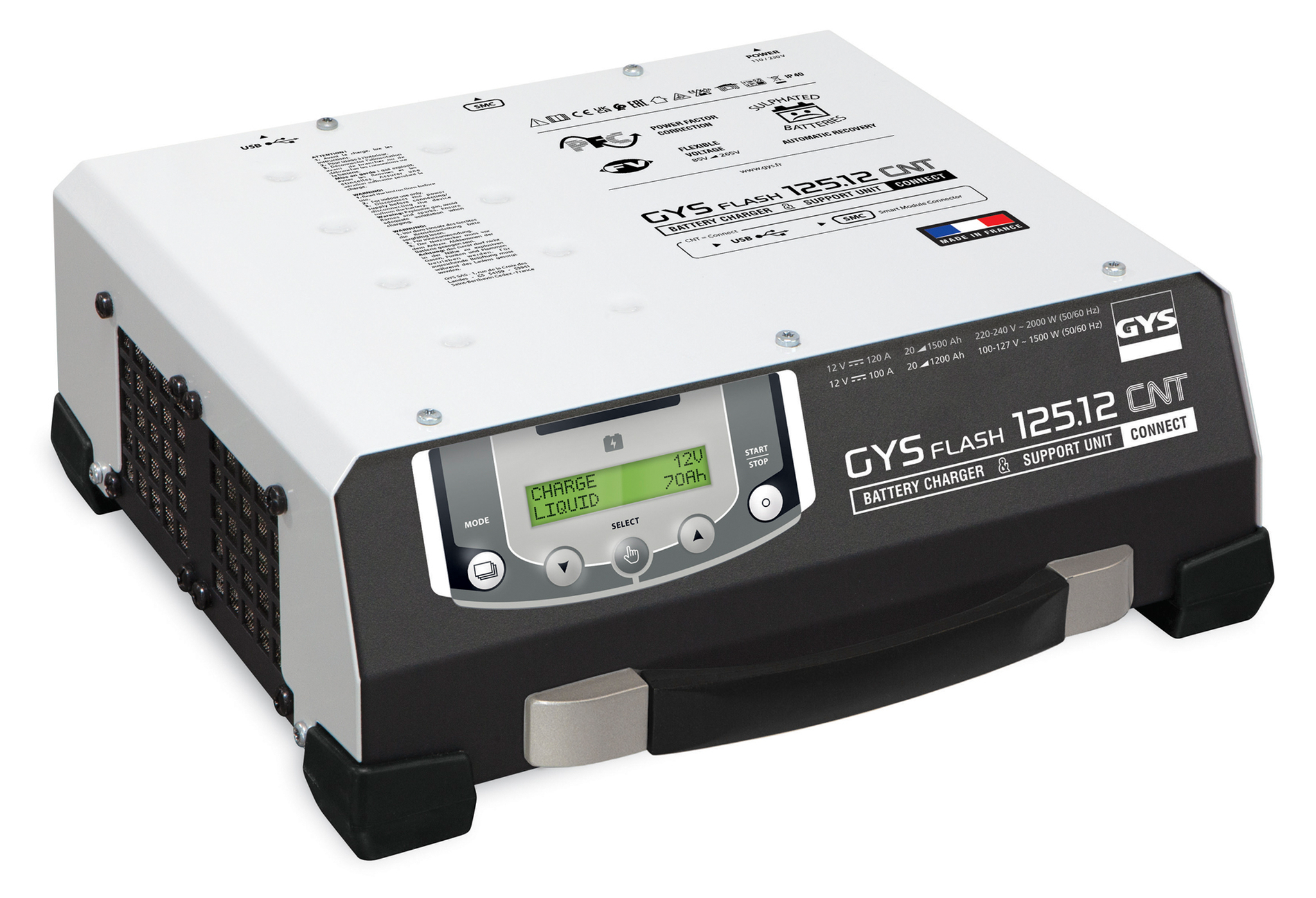 GYSFLASH 125.12 CNT-FV 12V 120A Automatisches Batterieladegerät ideal für die  Werkstatt mit 5m–Kabel