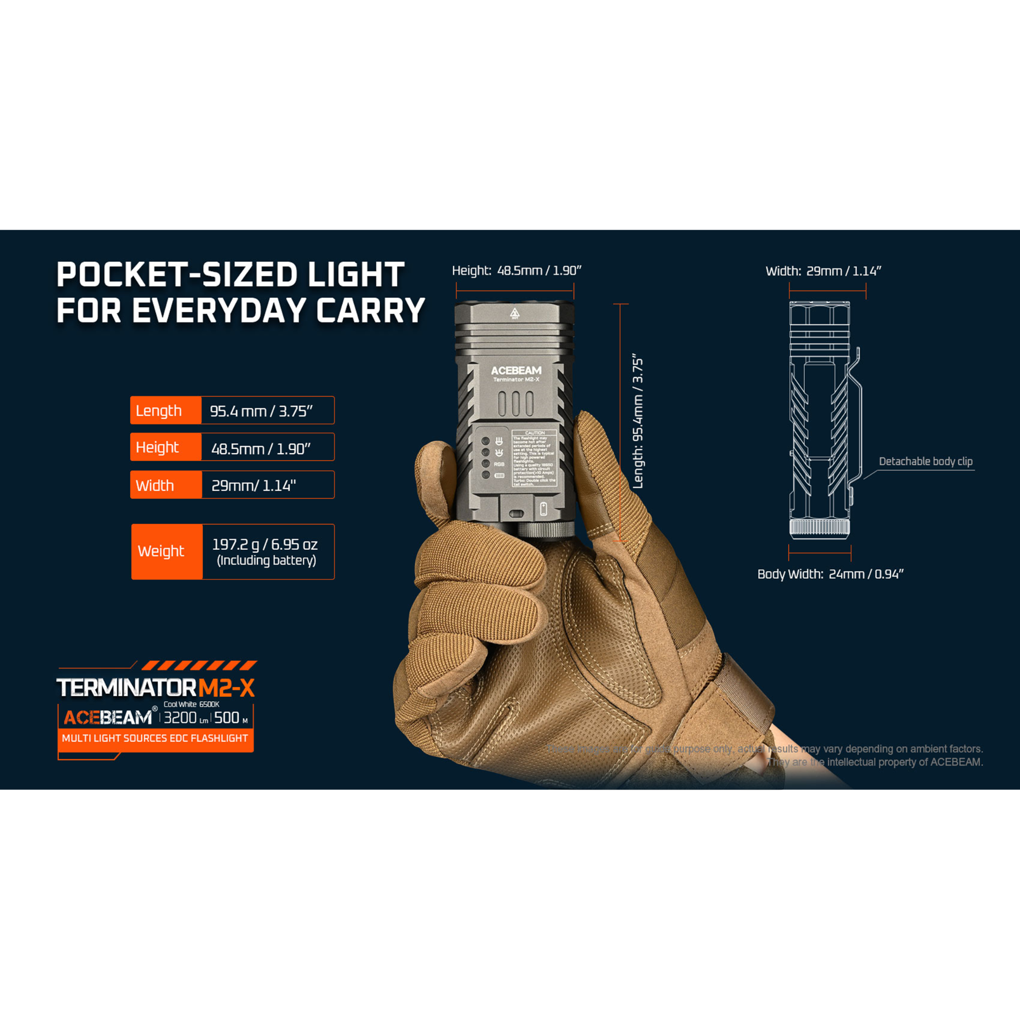 ACEBEAM Terminator M2-X LED-Taschenlampe  mit 3.200 Lumen, kaltweiß 6.500K grün