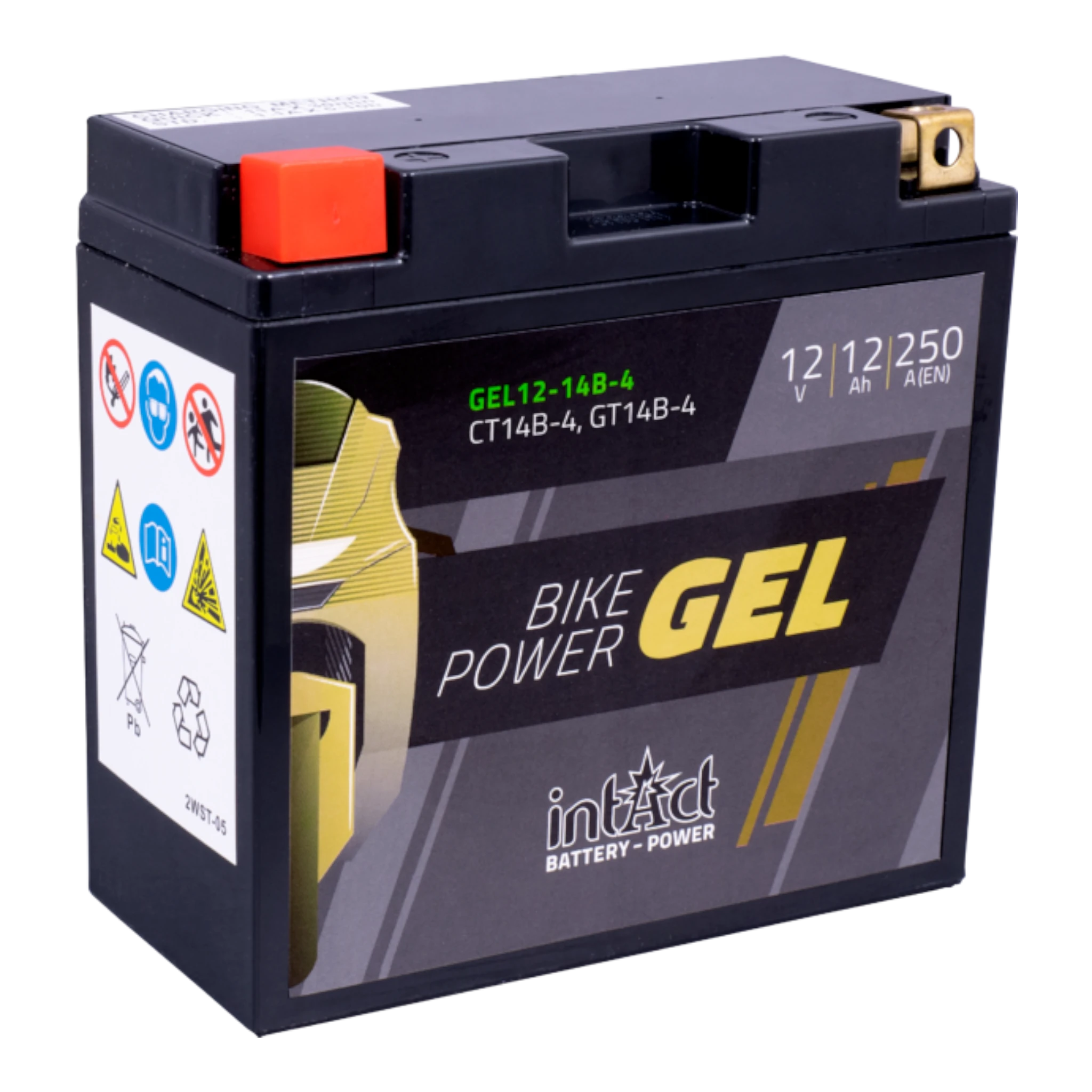 intAct Bike-Power GEL GEL12-14B-4 - Gel Motorradbatterie YT14B-BS - 12V, 12Ah, 250A
