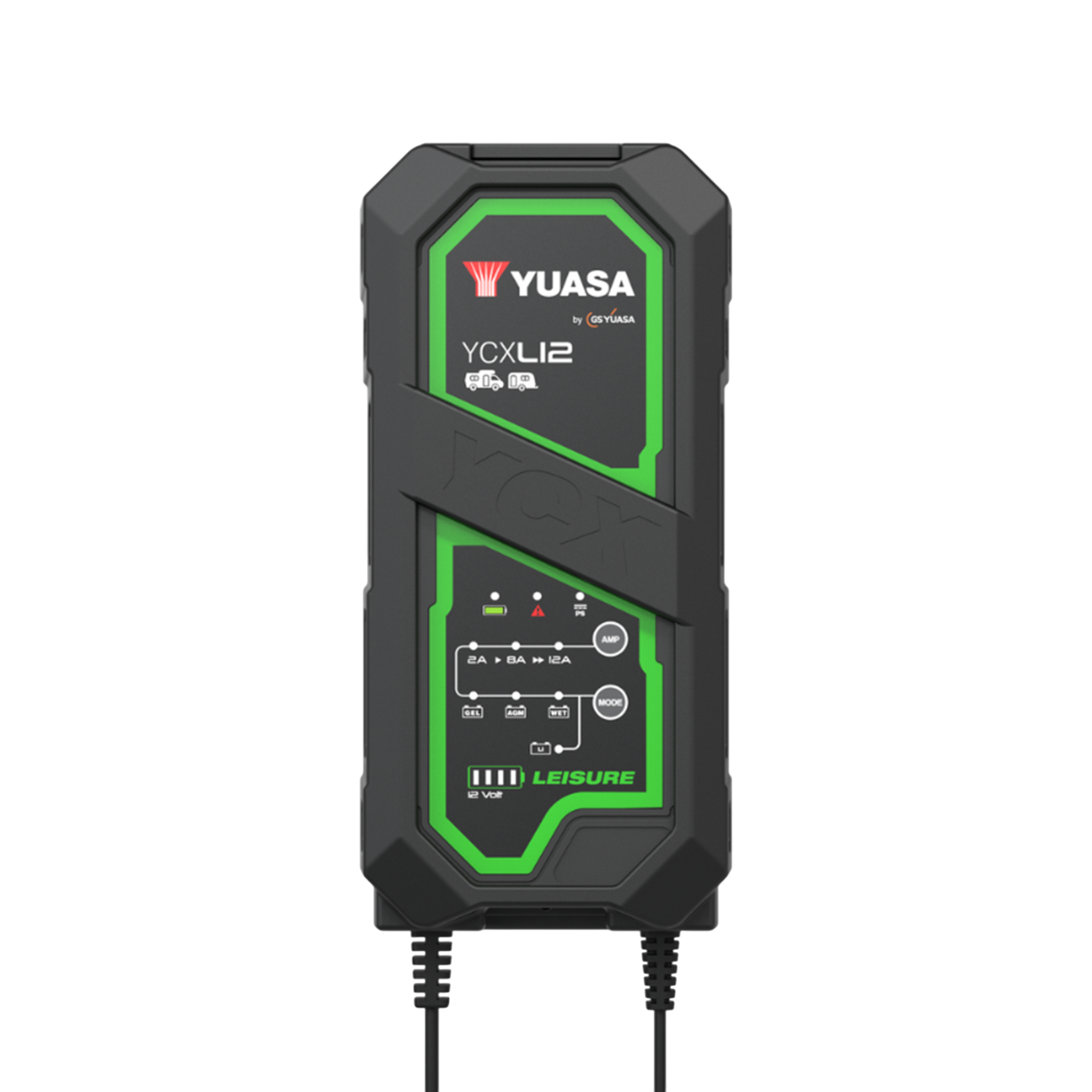 YUASA Ladegerät YCXL12 Leisure 12V mit 2A/8A/12A Ladestrom IP44 Schutzklasse