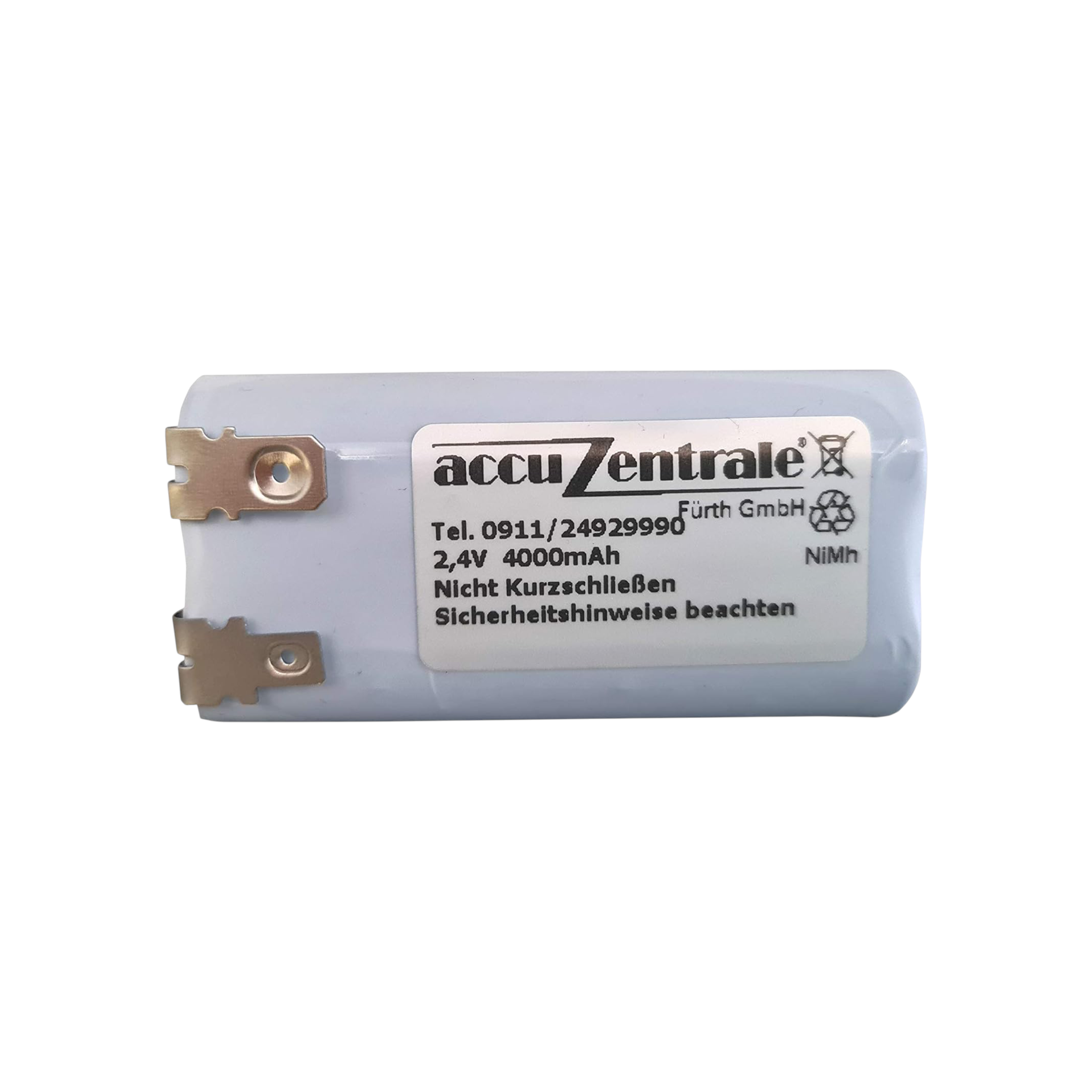 FDK 2/HR-4/3AU Ni-MH 2,4V 4,0Ah Akku für Notleuchte Anordnung 020137 "Gartenzaun" mit  Fastonstecker + 6,3mm / - 4,8mm +rechts