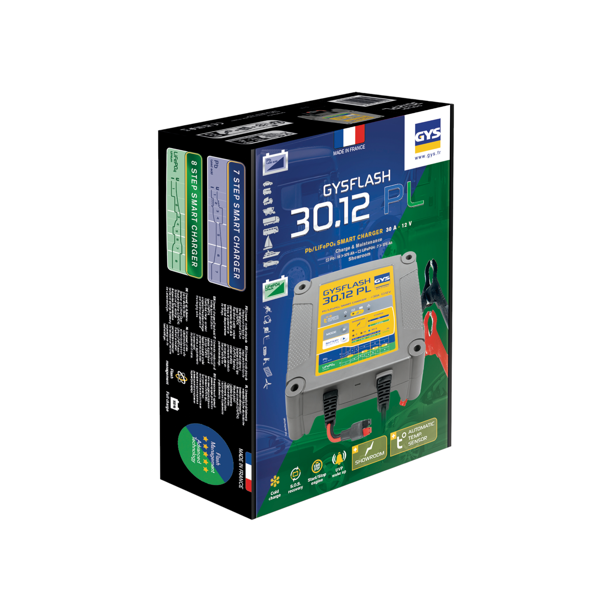 GYSFLASH 30.12 PL 12V 30A 2m Ladeleitung mit Zangen