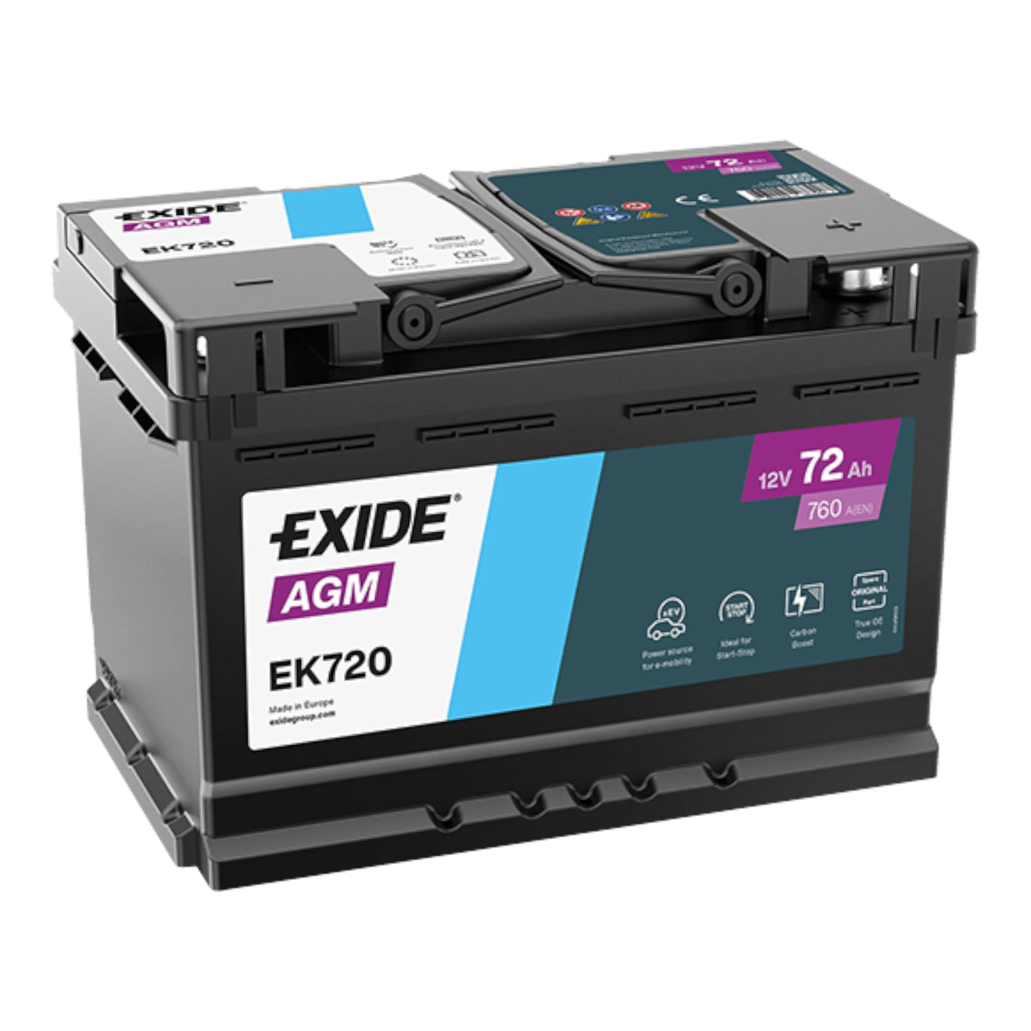 EXIDE EK720 AGM Pb Starterbatterie  12V 72Ah/C20 - 760A(EN)