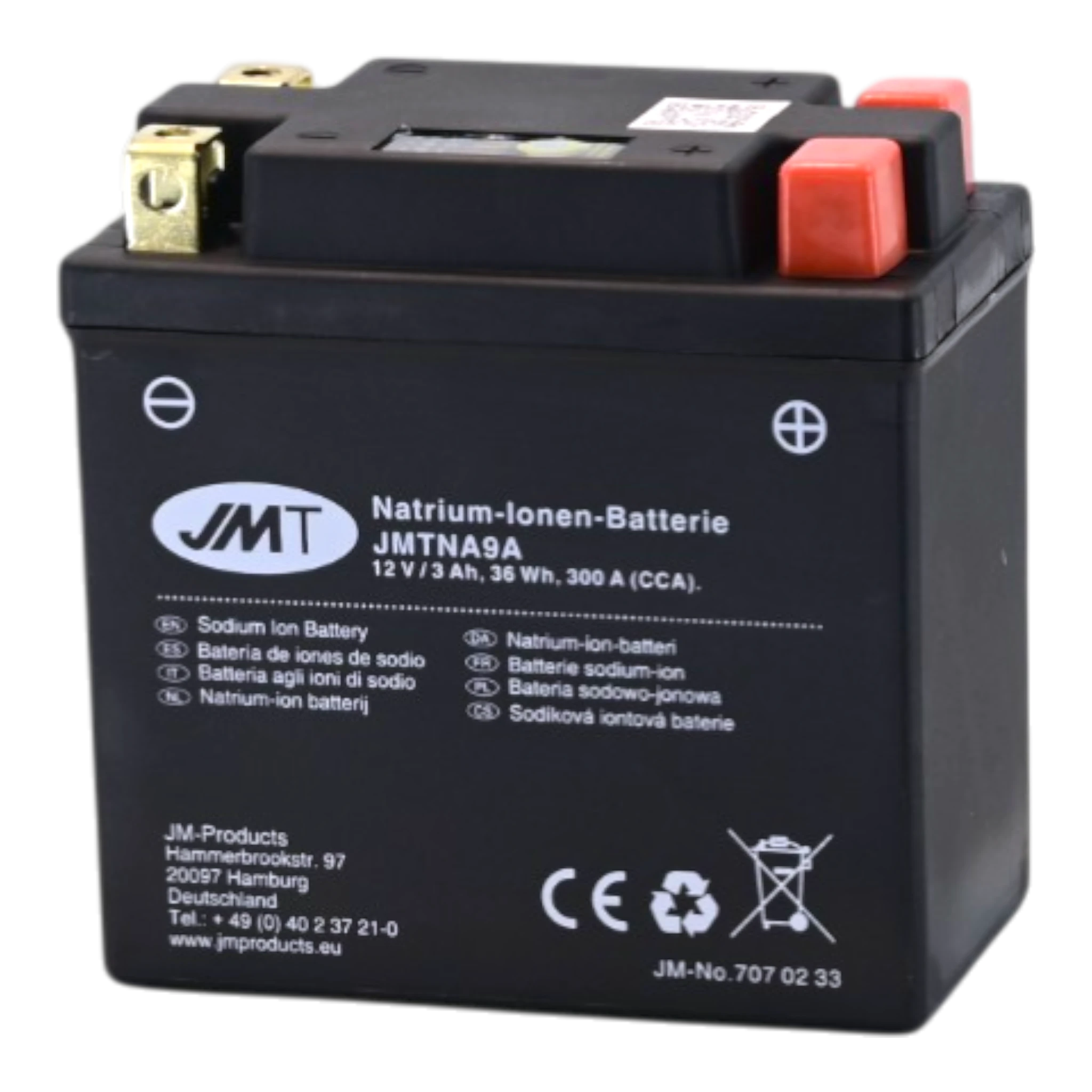 JMT JMTNA9A Natrium Motorradbatterie 12V 3Ah 300A Ladung selbst bei Tiefenentladung möglich