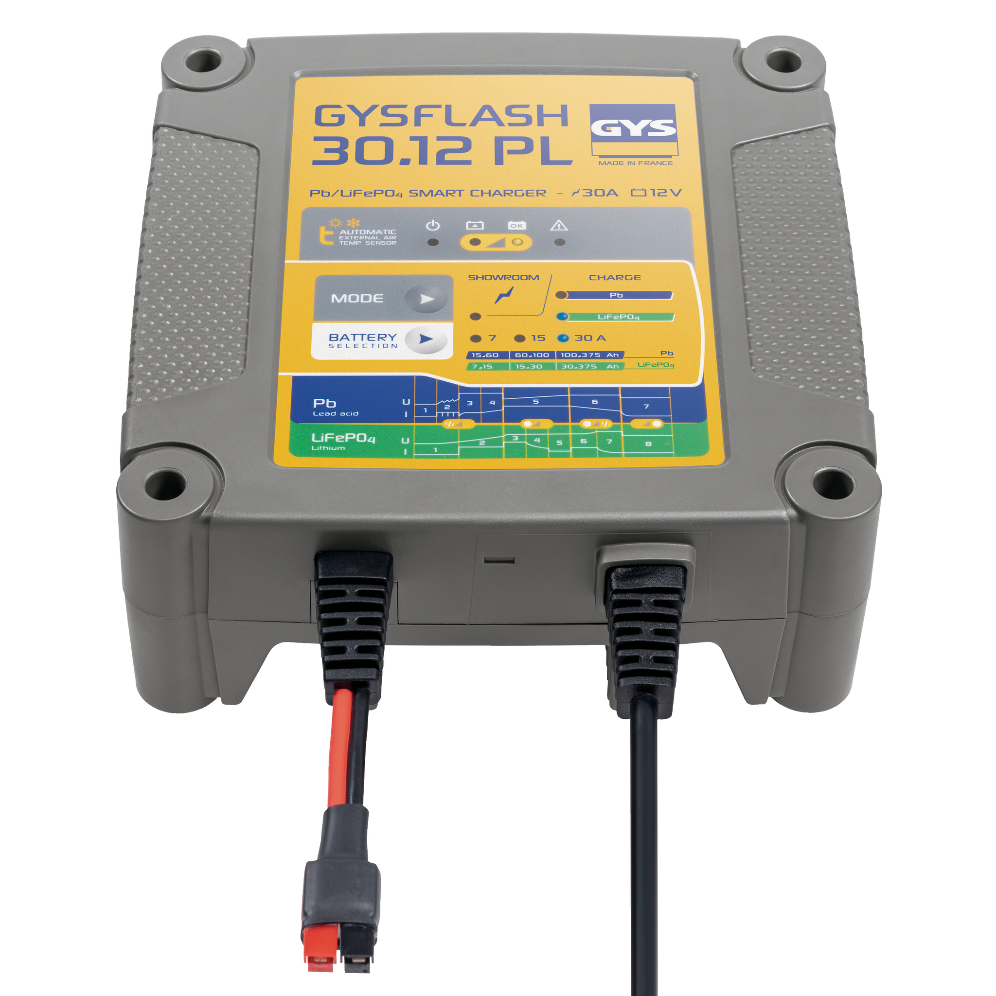 GYSFLASH 30.12 PL 12V 30A 2m Ladeleitung mit Zangen