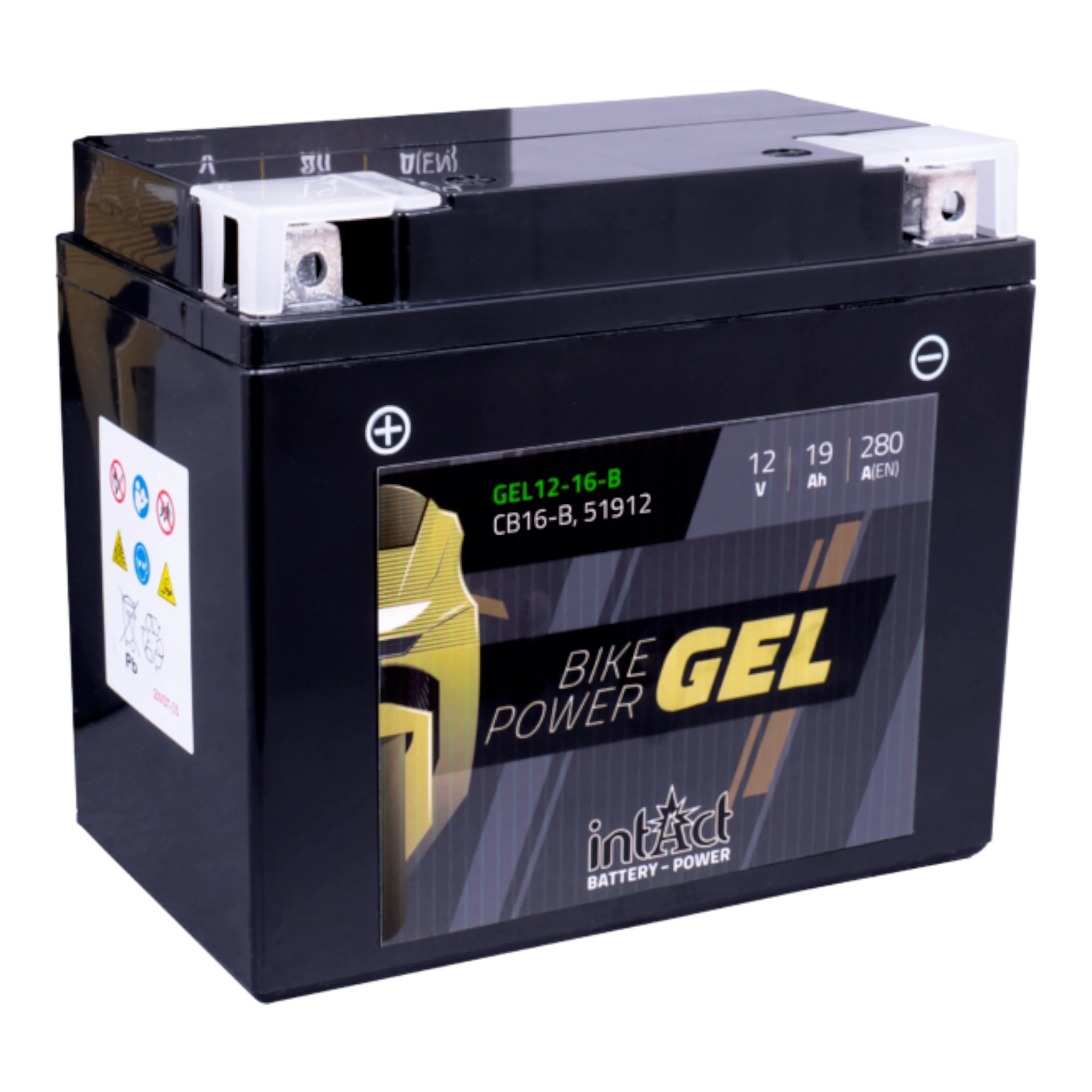 intAct Bike-Power GEL GEL12-16-B - Gel Motorradbatterie YB16-B - 12V, 19Ah, 280A