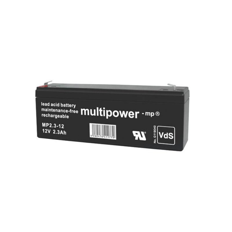 MULTIPOWER MP2.3-12 VdS AGM Akku Pb 12V 2,3Ah 4,8mm Fastonstecker