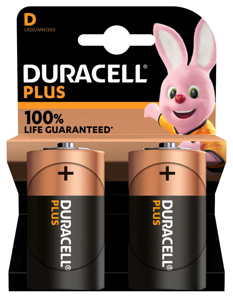 DURACELL Plus 100% Power  MN1300-K2 Blister á 2 Stk. Alkaline Batterie 1,5V LR20 D Mono DURACELL Plus 100% Power  MN1300-K2 Blister á 2 Stk. Alkaline Batterie 1,5V LR20 D Mono