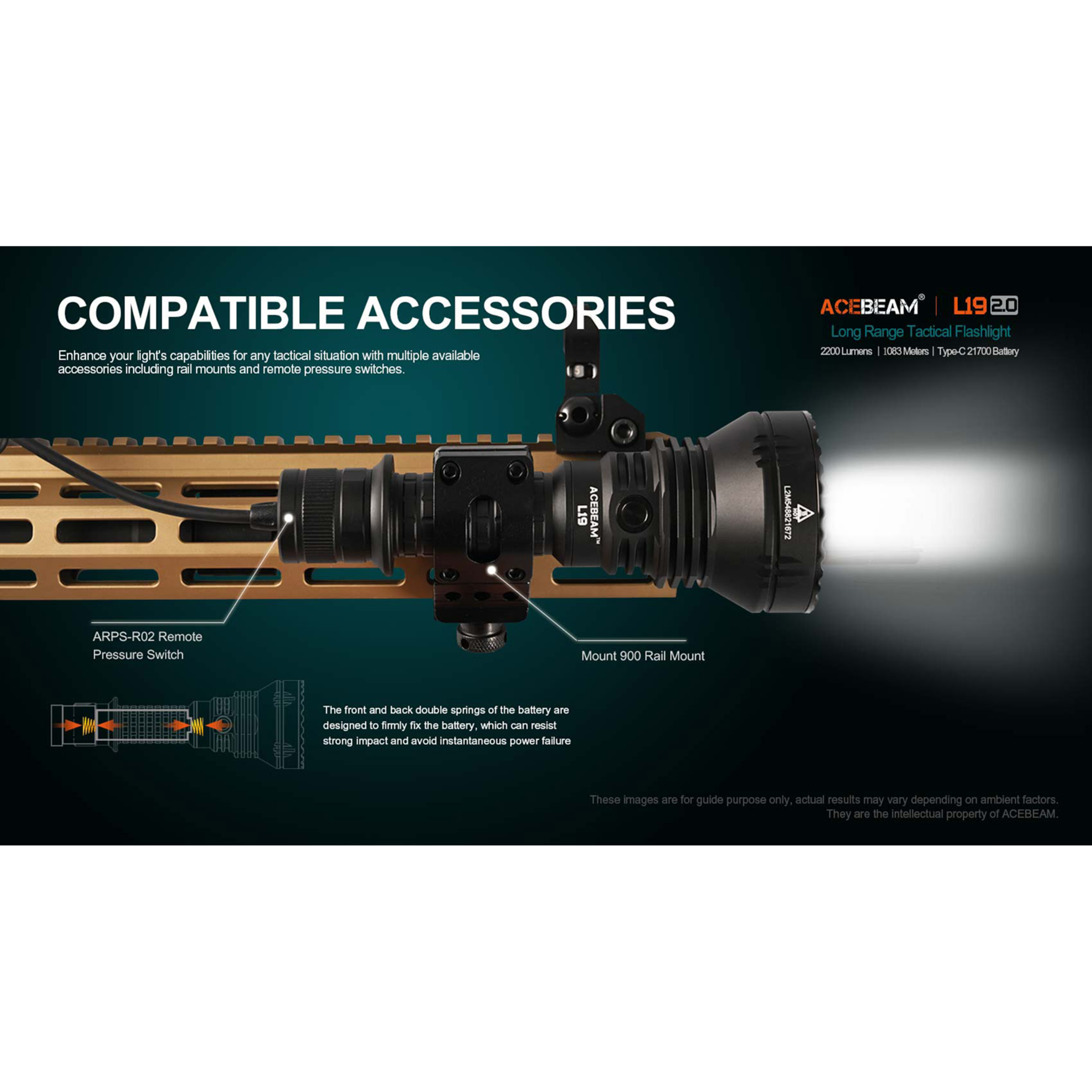 ACEBEAM L19 2.0 mit weißer LED incl. Akku Long-Range Flashlight SFT40 HI 6500K