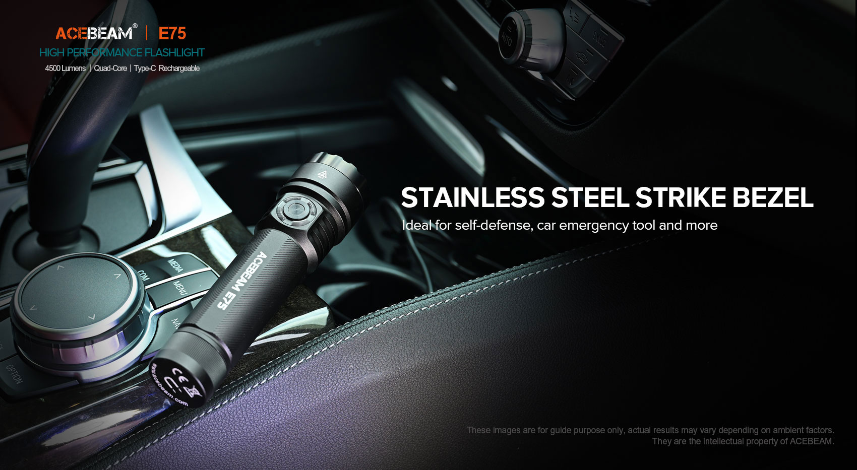 ACEBEAM E75 Quad Core LED Taschenlampe schwarz, 5.000K, bis zu 3000 Lumen Helligkeit, inklusive 21700-Akku