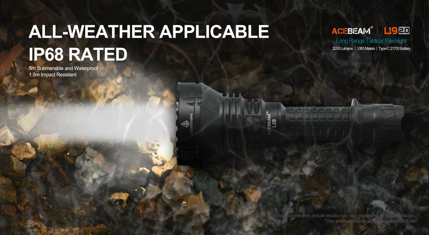 ACEBEAM L19 2.0 mit weißer LED inkl. Akku Long-Range Flashlight SFT40 HI 6500K