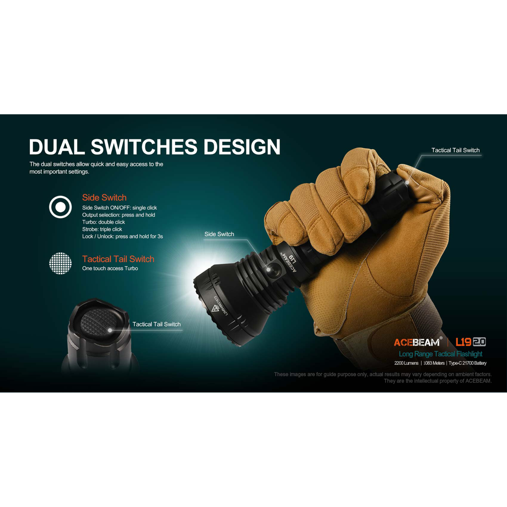 ACEBEAM L19 2.0 mit weißer LED incl. Akku Long-Range Flashlight SFT40 HI 6500K