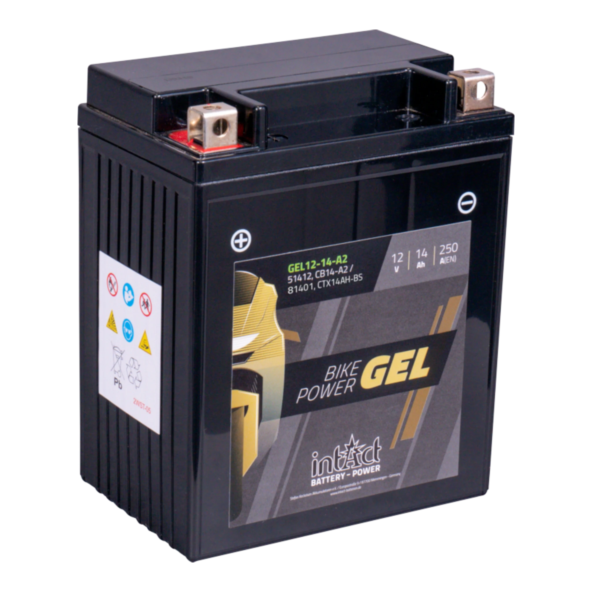 intAct Bike-Power GEL GEL12-14-A2 - Gel Motorradbatterie YB14-A2 - 12V, 14Ah, 250A