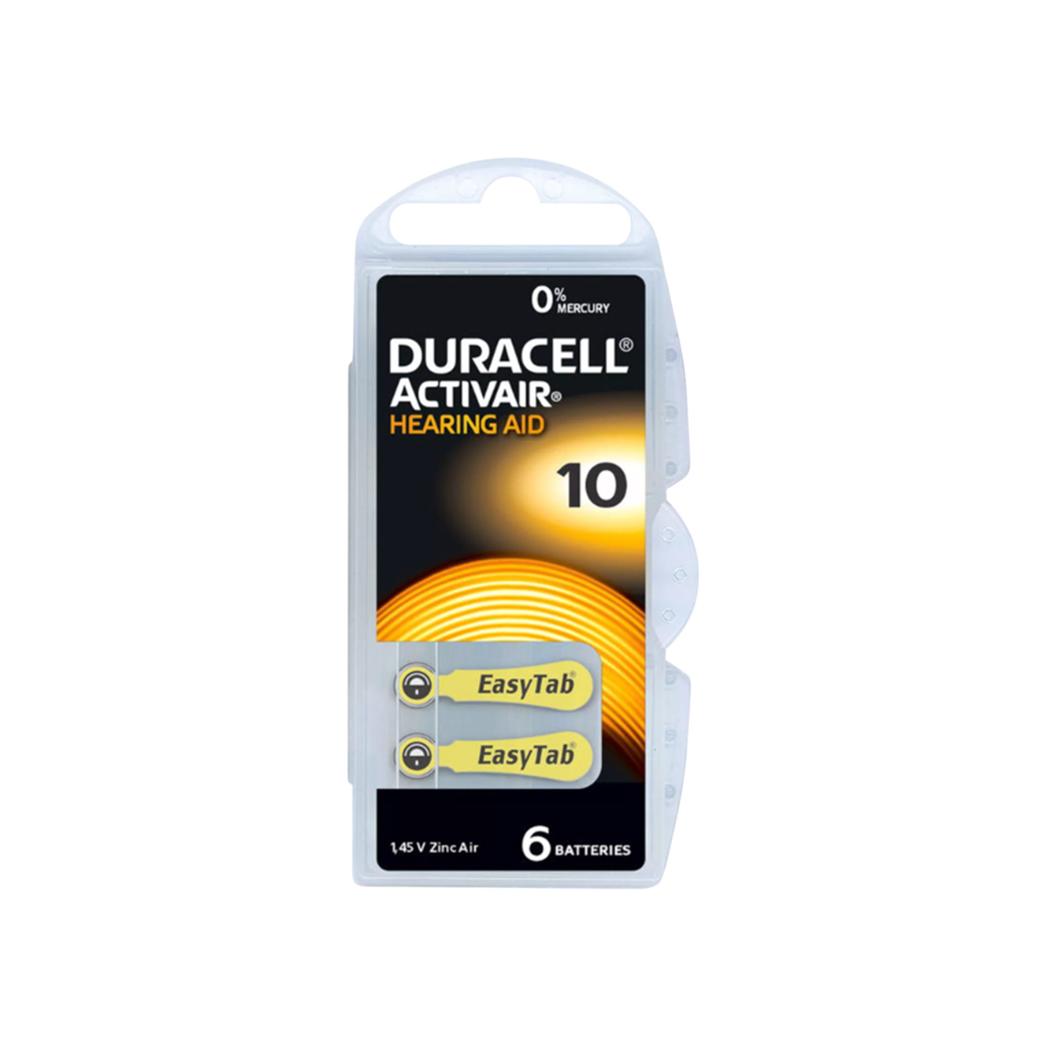 Duracell Easy Tab Activair 10 Hörgerätebatterie 1,4V Zink-Luft 6er Blister